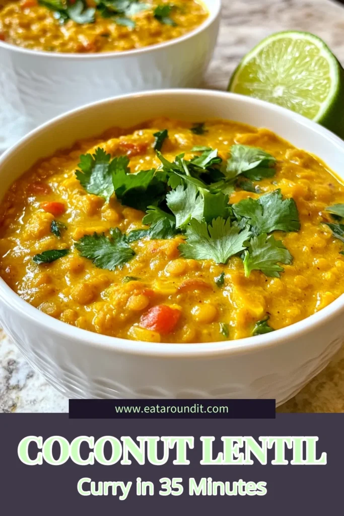 Discover this delicious Coconut Lentil Curry Recipe that's both creamy and satisfying! Perfect for those seeking a quick vegetarian curry, this Easy Lentil Curry combines vibrant flavors with healthy ingredients. Made with red lentils and coconut milk, it's a must-try for vegan cooking. Enjoy Creamy Coconut Lentils in just 35 minutes! Save this recipe for a weeknight dinner and delight in the richness of this Vegan Coconut Curry. #CoconutLentilCurry #VeganRecipe #EasyVegeLunch #QuickDinnerIdeas