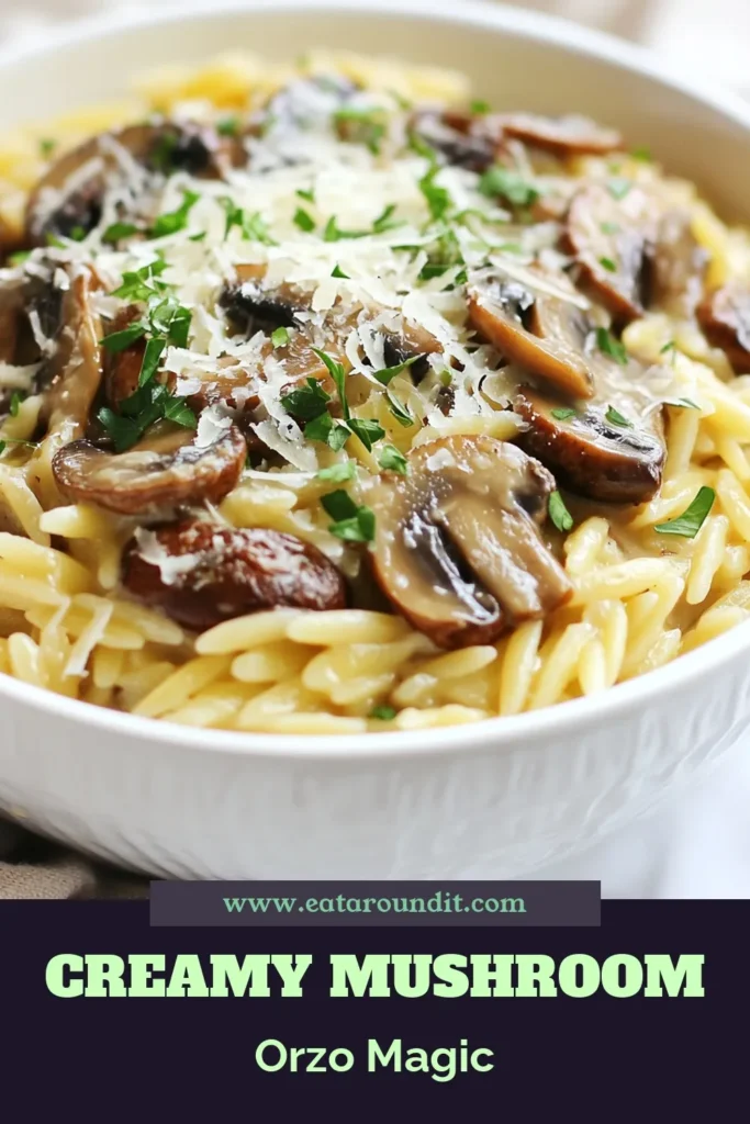 Indulge in this creamy mushroom orzo, a delightful vegetarian orzo recipe perfect for any meal. This easy orzo recipe combines tender mushrooms, savory heavy cream pasta, and rich Parmesan for a dish that's both comforting and elegant. With a quick prep time of just 10 minutes, you’ll have a delicious mushroom pasta dish in under 30 minutes! Save this recipe for your next family dinner! #CreamyMushroomOrzo #VegetarianRecipes #EasyPasta #MushroomPastaDish