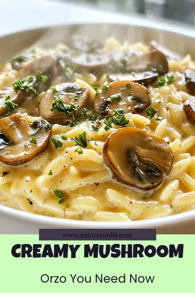 Discover the deliciousness of creamy garlic mushroom orzo, a fantastic vegetarian mushroom dish that’s as easy to make as it is to savor. This orzo pasta recipe combines tender orzo with fresh mushrooms, garlic, and a rich creamy sauce to create a comforting meal that your family will love. Perfect for weeknight dinners! Save this easy creamy orzo recipe for a quick dinner solution. #CreamyGarlicMushroomOrzo #Vegetarian #OrzoPastaRecipe #GarlicMushroomPasta