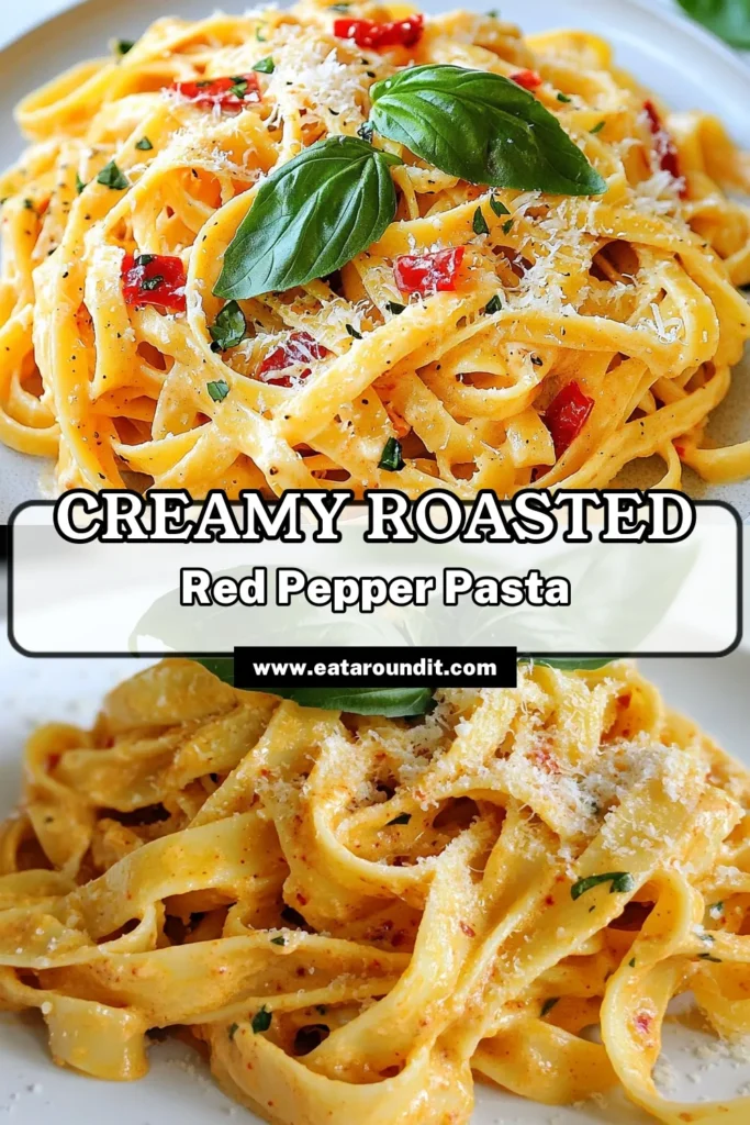Indulge in a deliciously creamy Roasted Red Pepper Alfredo that elevates your pasta night! This easy pasta dish features fettuccine tossed in a rich, homemade Alfredo sauce made with roasted red peppers and Parmesan cheese. Perfect for a quick weeknight dinner or a special occasion, this Creamy Roasted Red Pepper Pasta will impress. Try this Fettuccine Alfredo recipe tonight and savor the flavor! Save for later! #RoastedRedPepperAlfredo #CreamyPasta #EasyPastaDishes #HomemadeAlfredoSauce