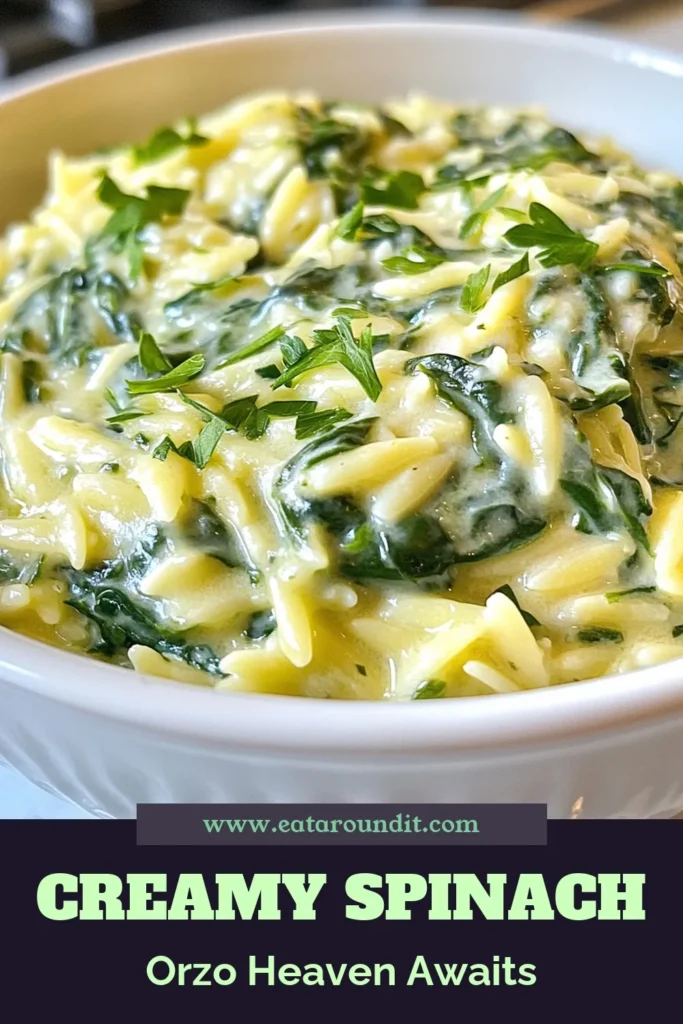 Discover the deliciousness of Creamy Spinach Orzo! This easy creamy pasta is a must-try for anyone looking for vegetarian pasta dishes that delight the palate. Made with orzo pasta and fresh spinach, this Spinach Orzo Recipe is perfect for a quick weeknight dinner. Ready in just 30 minutes, it's the ultimate comfort food. Save this recipe and enjoy a creamy, flavorful meal that’s sure to impress! #CreamySpinachOrzo #SpinachOrzoRecipe #EasyCreamyPasta #VegetarianPastaDishes
