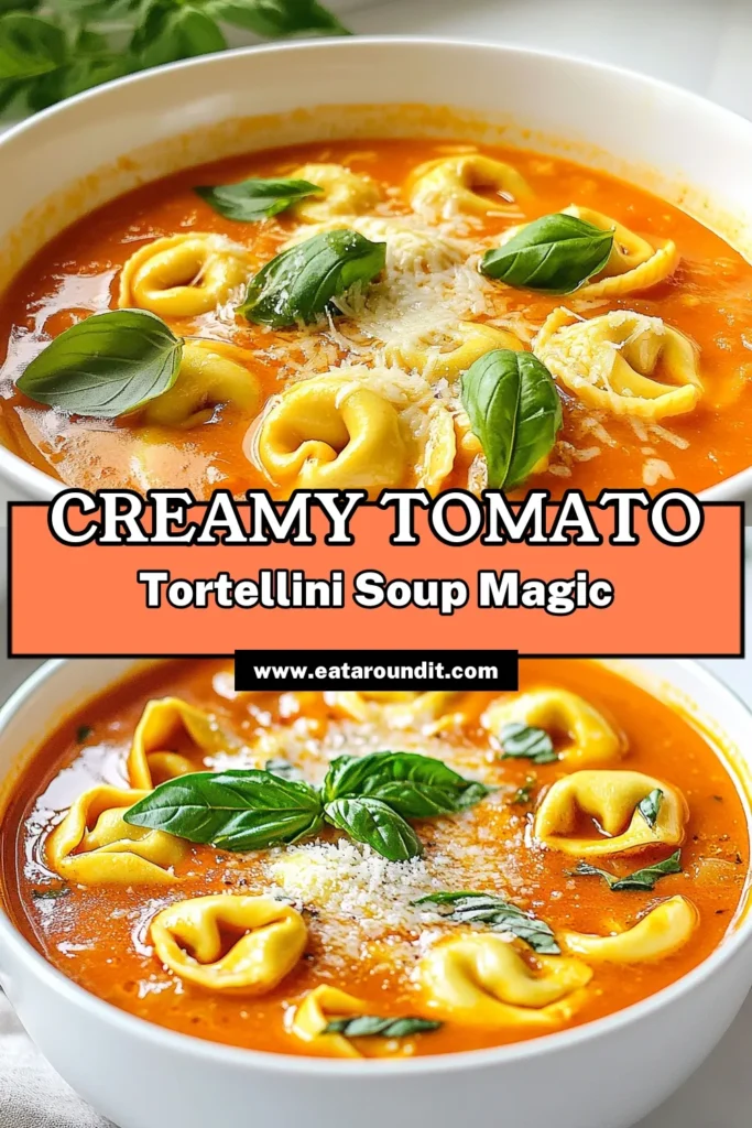 Looking for a comforting meal? This creamy tomato tortellini soup is the perfect vegetarian dish to warm your soul. With a rich blend of crushed tomatoes and cheese tortellini, this easy tortellini soup is both delicious and satisfying. Plus, it's versatile—substitute with coconut cream for a dairy-free tortellini dish. Make it today and indulge in this velvety delight! Save this recipe for later! #TomatoTortelliniSoup #CreamyTortelliniRecipe #EasyTortelliniSoup #VegetarianTomatoSoup