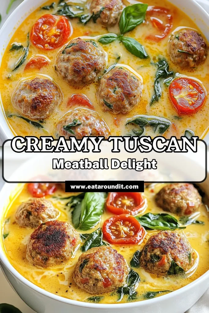 Indulge in a heartwarming bowl of creamy Tuscan meatball soup, the perfect blend of Italian flavors! This easy meatball soup combines savory meatballs with a creamy soup featuring spinach and tomatoes for a satisfying meal. Whether you're looking for a cozy dinner or a family favorite, this hearty meatball soup recipe is sure to impress. Try this delicious Italian meatball soup recipe today! Save and share! #CreamyTuscanSoup #EasyMeatballSoup #ItalianRecipe #ComfortFood