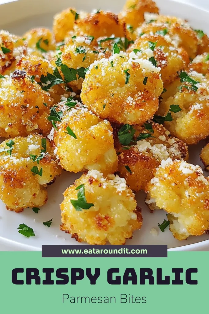 Discover the deliciousness of Garlic Parmesan Cauliflower Bites! These roasted cauliflower snacks are the perfect healthy alternative and a must-try in your collection of healthy cauliflower recipes. Enjoy crispy, flavor-packed bites perfect for vegan appetizers or as a savory snack. Follow our simple instructions for a delightful dish the whole family will love. Try this recipe and elevate your snacking game! #GarlicParmesanCauliflowerBites #VeganAppetizers #HealthySnacks #CauliflowerBitesWithGarlic