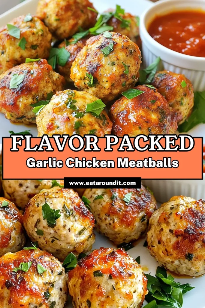 Discover the deliciousness of Garlic Herb Chicken Meatballs, a simple and healthy chicken meatball recipe that will elevate your dinner game. These easy chicken meatballs are bursting with flavor from fresh herbs and Parmesan cheese. Serve them with marinara for a delightful Italian meatball experience. Perfect for meal prep or a family dinner, these chicken meatballs are sure to impress. Try this recipe today and bring flavor to your table! #HealthyRecipes #ChickenMeatballs #ItalianCuisine #EasyDinnerIdeas
