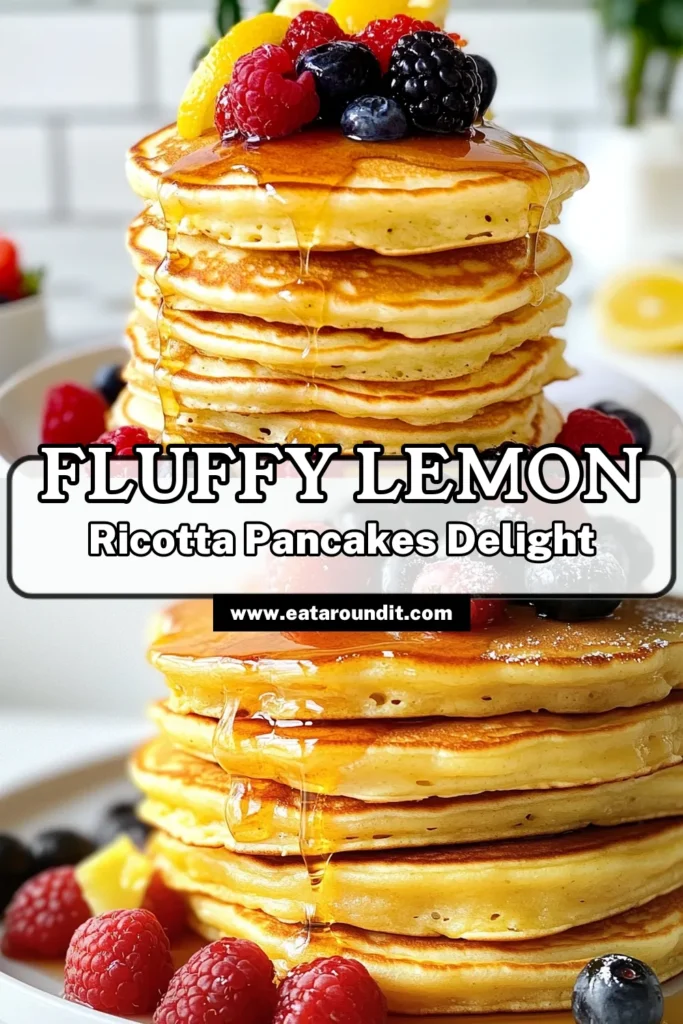 Indulge in the light and airy goodness of lemon ricotta pancakes! This easy breakfast pancake recipe combines creamy ricotta and fresh lemon for fluffy ricotta pancakes that are sure to impress. Serve your homemade pancakes with berries and a drizzle of maple syrup for a delightful brunch treat. Try these easy lemon pancakes today and elevate your morning routine! Save this recipe for your next breakfast inspiration! #PancakeRecipe #BreakfastIdeas #LemonPancakes #HomemadePancakes
