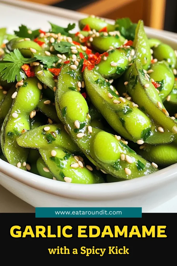 Spice up your snack time with this easy and delicious Spicy Garlic Edamame recipe! Ready in just 15 minutes, these tender edamame pods are coated in a savory garlic oil, enhanced with a kick of red pepper flakes and zesty lemon. Perfect for a quick appetizer or a healthy snack, this dish is sure to impress! Click through for the full recipe and bring some flavor to your table today! #SpicyGarlicEdamame #HealthySnacks #EdamameRecipes #QuickRecipes