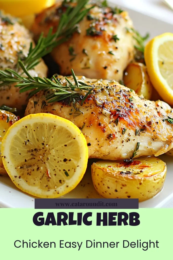 Discover the ultimate garlic herb chicken recipe that transforms your dinner into a flavor-packed feast! This delicious oven-baked garlic chicken, paired with perfectly roasted chicken and potatoes, makes an easy chicken dinner that's ready in just 40 minutes. Perfect for busy weeknights, this one pan chicken recipe is a must-try. Save and recreate this tasty dish for your family today! #GarlicHerbChicken #EasyChickenDinner #OnePanRecipes #RoastedChickenAndPotatoes