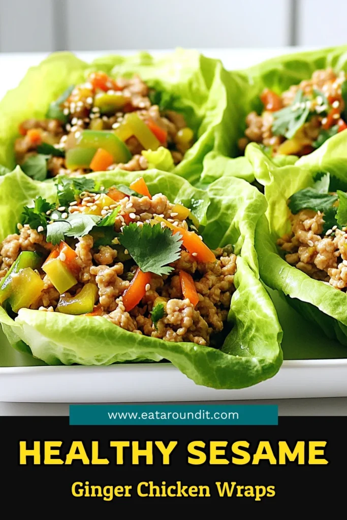Looking for a delicious and healthy meal? Try these Sesame Ginger Chicken Lettuce Wraps! This easy recipe combines ground chicken, fresh ginger, and crunchy veggies, all wrapped in crisp lettuce leaves for a perfect bite. Ready in just 25 minutes, it's ideal for a quick lunch or a light dinner. Click through to explore the full recipe and make these tasty wraps tonight! #SesameGingerChicken #HealthyRecipes #LettuceWraps #QuickMeals