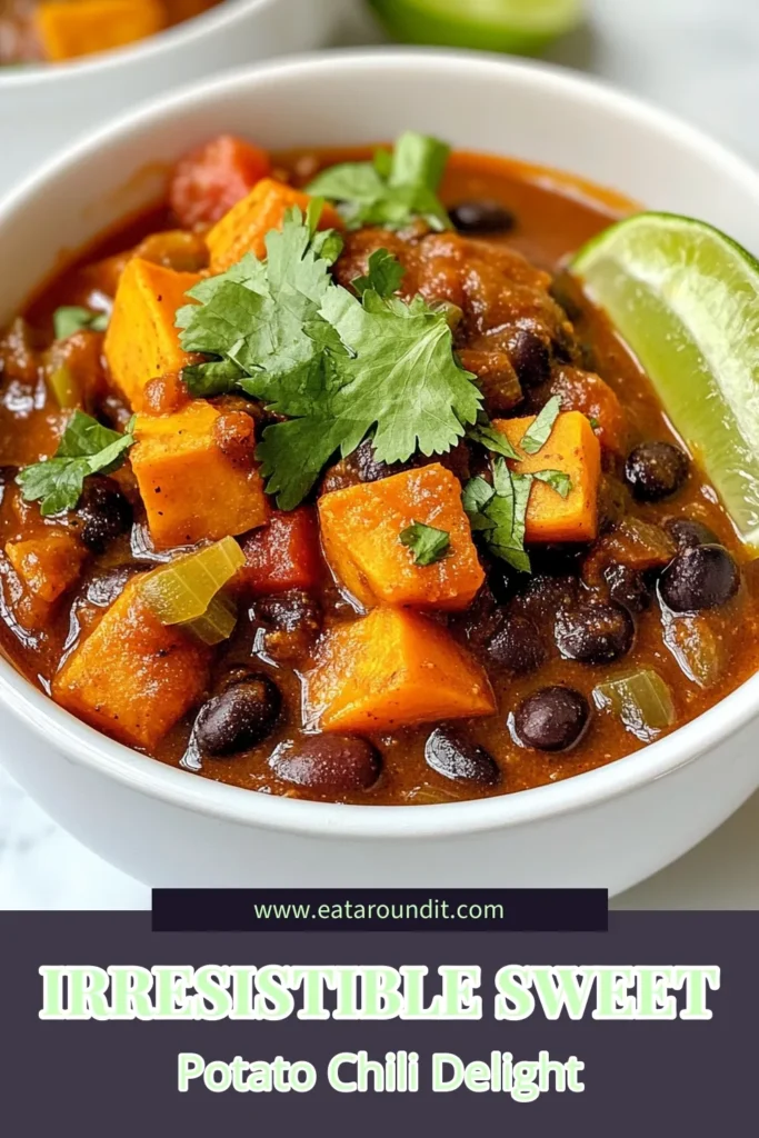 Discover the deliciousness of Sweet Potato Black Bean Chili, a perfect vegetarian chili recipe that’s both healthy and satisfying. This spicy sweet potato chili is packed with flavor and nutrients, making it an ideal meal for any occasion. With black beans and sweet potatoes, this healthy chili recipe is a must-try! Save this recipe for a comforting, hearty dish everyone will love. #SweetPotatoBlackBeanChili #VegetarianChiliRecipe #HealthyChiliRecipe #SpicySweetPotatoChili