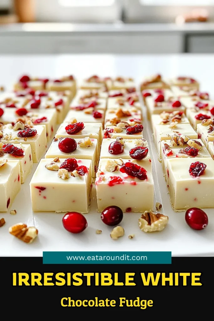 Indulge in the delightful taste of White Chocolate Cranberry Fudge with this easy recipe! Made with creamy white chocolate, sweetened condensed milk, and a burst of dried cranberries, this fudge is perfect for holiday treats or gifts. Follow the simple steps to create a sweet delight that everyone will love. Click through for the full recipe and make your next dessert unforgettable! #WhiteChocolateCranberryFudge #HolidayBaking #DessertRecipes #EasyFudgeRecipes