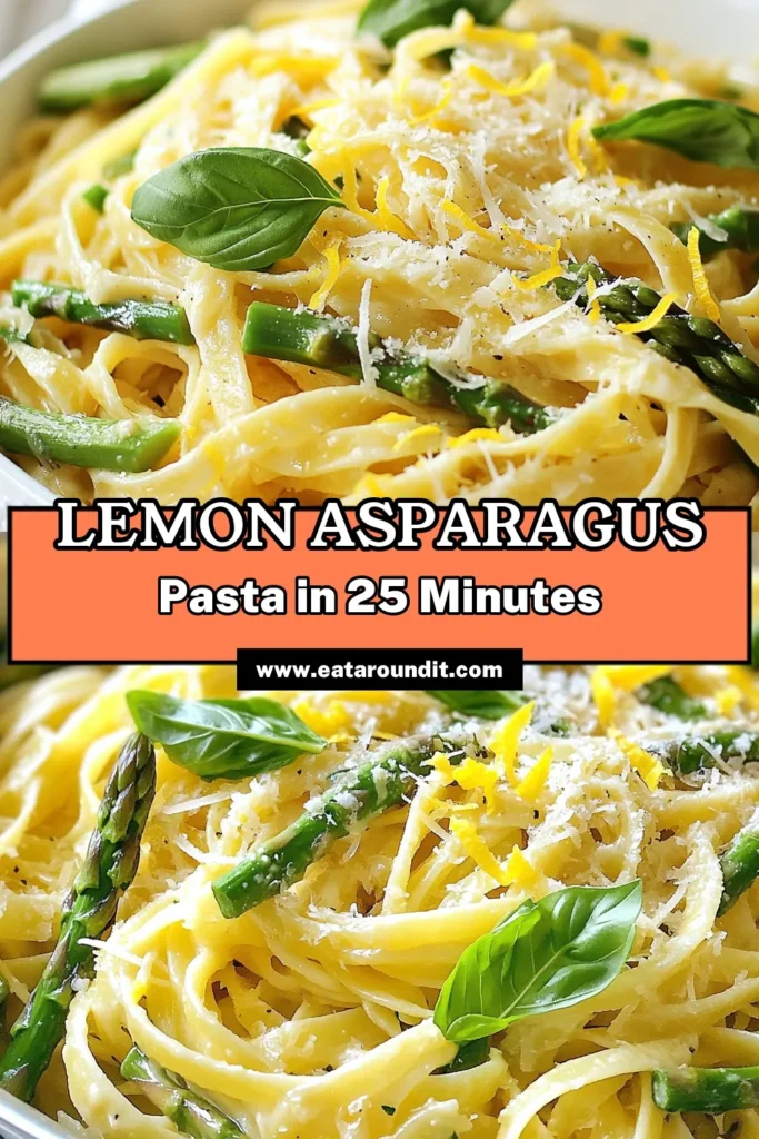 Discover the vibrant flavors of Lemon Parmesan Asparagus Pasta with this easy recipe! This Garlic Asparagus Fettuccine is a delightful twist on a classic dish, perfect for a quick weeknight meal. With fresh asparagus and zesty lemon, your family will love this Asparagus Pasta Recipe. Make your own Easy Lemon Pasta in just 25 minutes! Save this delicious recipe for later! #LemonParmesanPasta #AsparagusPastaRecipe #EasyLemonPasta #FettuccineWithAsparagus