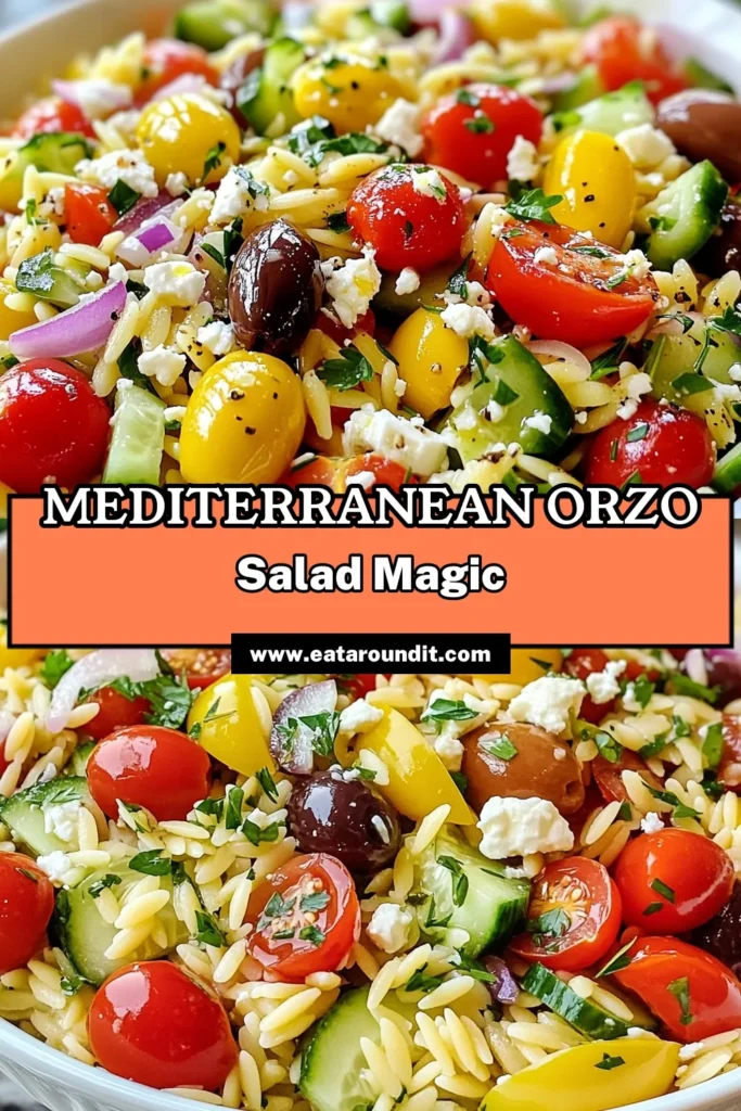 Discover the ultimate Mediterranean Orzo Salad, a vibrant and healthy orzo recipe perfect for summer! This easy Mediterranean pasta salad combines orzo, fresh vegetables, and crumbly feta cheese for a delightful taste that everyone will love. Enjoy it as a refreshing side or a light meal. Try this delicious feta cheese salad today and elevate your summer gatherings! Save this recipe for healthy orzo recipes you’ll crave. #MediterraneanOrzoSalad #HealthyOrzoRecipes #MediterraneanPastaSalad #EasySummerSaladRecipes