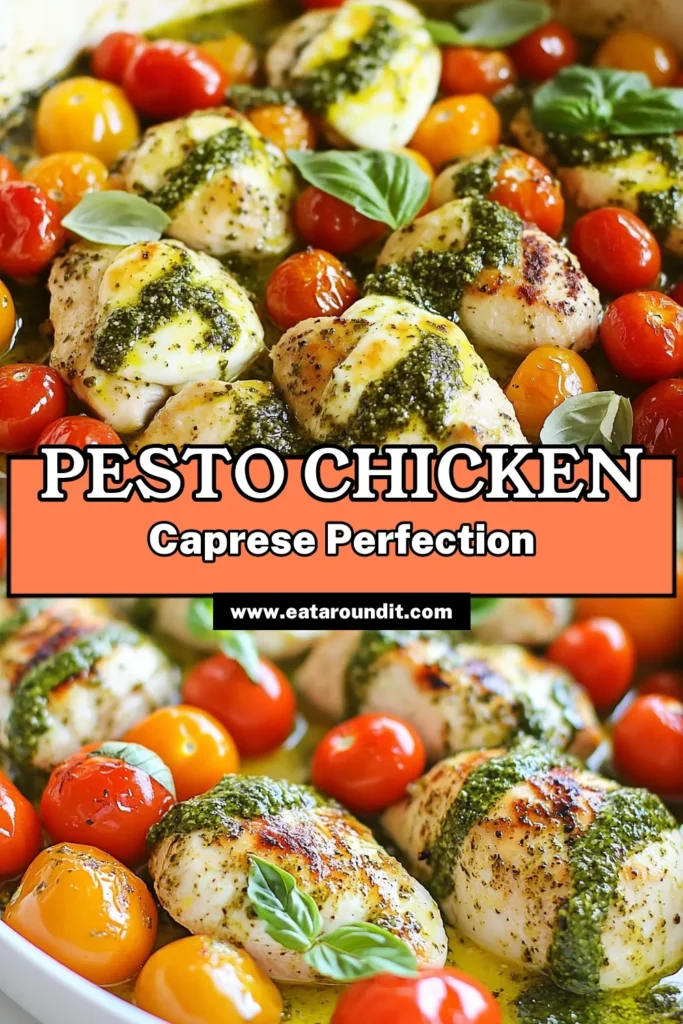 Discover the delicious Pesto Chicken Caprese Skillet, an easy chicken dinner bursting with flavor! This Caprese chicken recipe features juicy chicken with mozzarella and tomatoes, all cooked in one pan for easy cleanup. Perfect for weeknight meals, this one-pan pesto chicken will impress your family and friends alike. Try it today and elevate your dinner game! Save this recipe for a quick and tasty dinner! #PestoChickenSkillet #CapreseChickenRecipe #EasyChickenDinner #OnePanPestoChicken