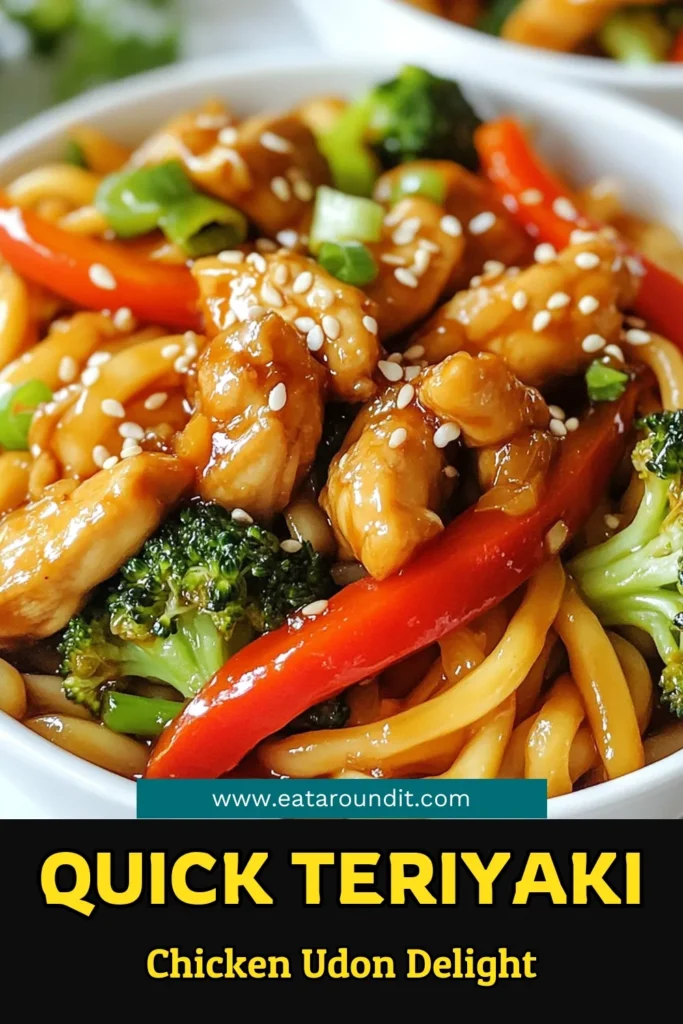 Discover a delicious Teriyaki Chicken Udon stir fry that’s quick and easy to prepare! This udon stir fry recipe features tender chicken sautéed with fresh broccoli and vibrant red bell pepper, all tossed together with savory teriyaki sauce. Perfect for busy weeknights, this chicken stir fry with teriyaki sauce is sure to impress. Try this easy udon noodles recipe today and enjoy a flavorful meal! Save this recipe for later. #TeriyakiChickenUdon #UdonStirFry #EasyUdonNoodles #BroccoliAndChickenStirFry