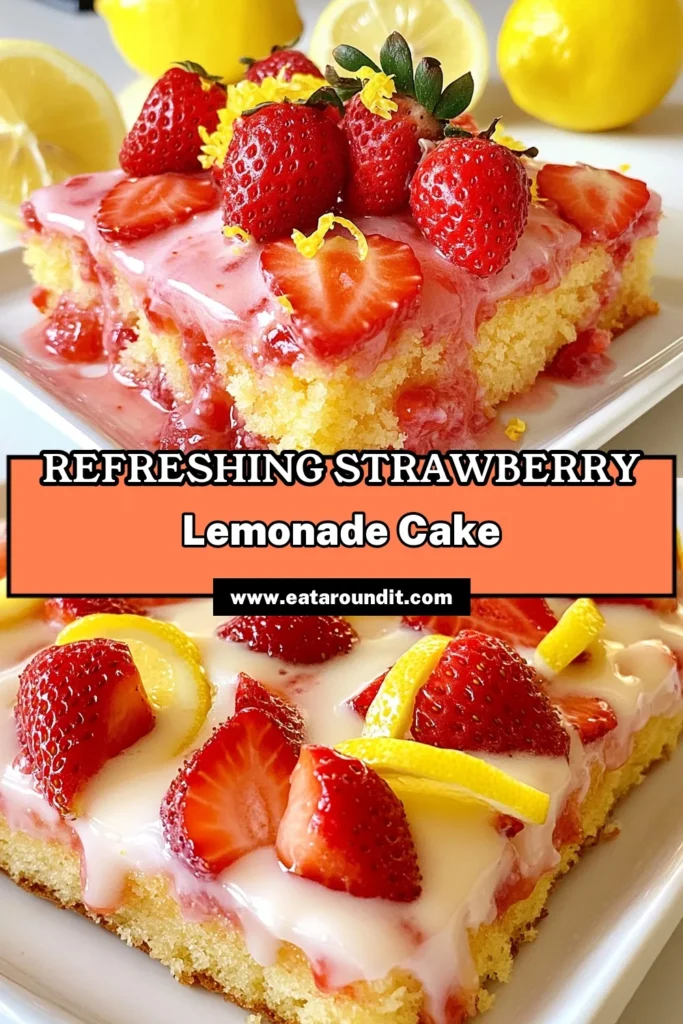 Discover the perfect summer treat with this delicious strawberry lemonade sheet cake! This easy lemon cake recipe combines fresh strawberries for a unique twist on traditional flavors. Ideal for gatherings, this delightful dessert offers refreshing sweetness, making it a must-try. Impress your guests with this easy cake with strawberries and enjoy the bright taste of summer. Save the recipe now! #StrawberryLemonadeSheetCake #StrawberryDessertIdeas #SummerCakeRecipes #EasyCakeWithStrawberries