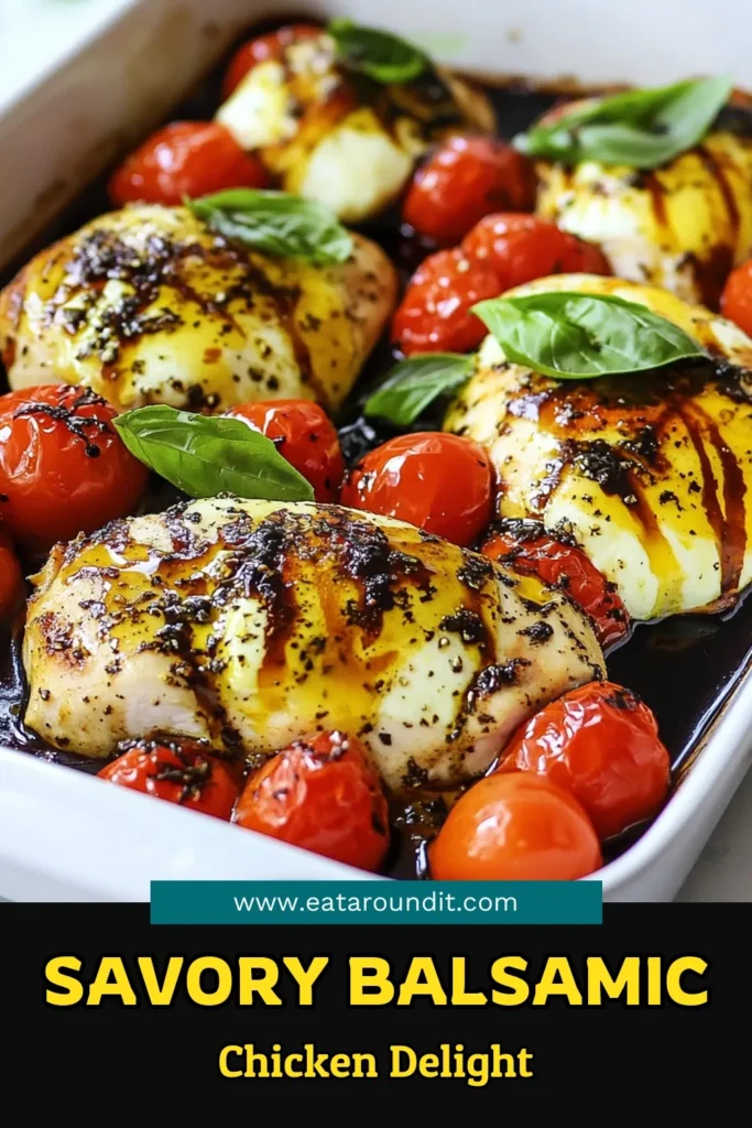 Discover this delicious Balsamic Glazed Chicken Recipe featuring a Caprese chicken bake that's perfect for an easy chicken dinner. This baked chicken with tomatoes, fresh mozzarella, and a savory balsamic glaze creates an unforgettable meal that your family will love. Whip up this mozzarella chicken bake for dinner tonight and savor the incredible flavors! Click to save the recipe! #BalsamicGlazedChicken #CapreseChickenBake #EasyChickenDinner #BakedChickenWithTomatoes