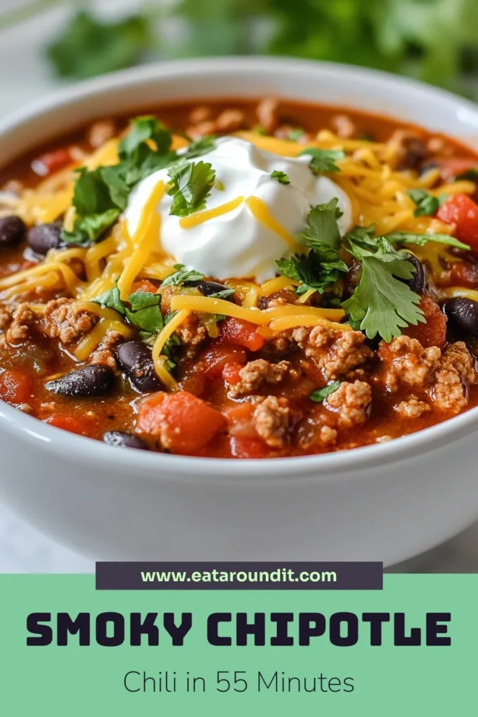 Discover the warmth and flavor of Smoky Chipotle Turkey Chili! This ground turkey chili recipe offers a perfect blend of spicy turkey chili comfort and healthy eating. Packed with chipotle chili flavor, black and kidney beans, this dish is a nutritious choice for any meal. Ready in under an hour, it's perfect for busy weeknights! Try it tonight and elevate your chili game. Save this recipe for later! #SmokyChipotleTurkeyChili #HealthyChiliRecipes #SpicyTurkeyChili #GroundTurkeyChiliRecipe