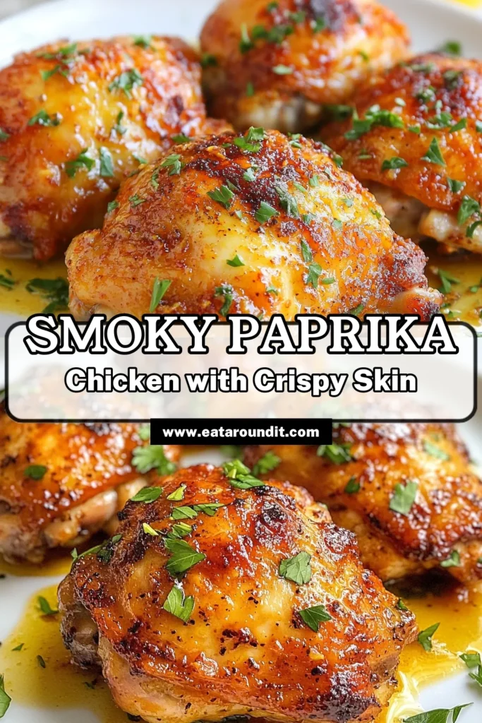 Try this Smoky Paprika Chicken Thighs recipe for an easy chicken thighs dinner that's full of flavor! With bone-in chicken thighs and a crispy skin, this smoked paprika chicken recipe is perfect for weeknight meals. You’ll love how simple it is to achieve the perfect blend of spices and rich tastes. Don’t miss out on serving this delicious dish at your next gathering! Save this bone-in chicken thighs recipe now! #ChickenDinner #RecipeIdeas #EasyCooking #Foodie