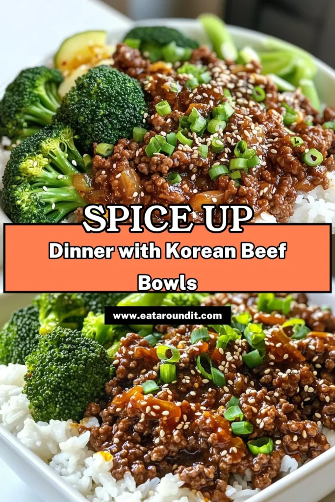 Satisfy your cravings with these delicious Spicy Korean Beef Bowls! This quick and easy recipe combines ground beef, vibrant veggies, and a mouthwatering sauce to create a meal that's bursting with flavor. Perfect for busy weeknights, you can whip it up in just 25 minutes. Ready to spice things up? Click to explore the full recipe and elevate your dinner game today! #SpicyKoreanBeef #KoreanCuisine #EasyDinner #FoodieFavorites