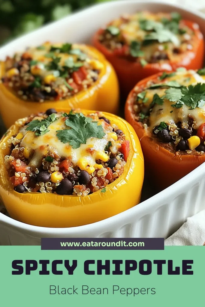 Discover the ultimate easy stuffed pepper recipe with these Chipotle black bean stuffed peppers! Packed with healthy vegetarian goodness, these quinoa stuffed bell peppers are filled with black beans, corn, and zesty spices. Perfect for meal prep or a quick weeknight dinner, this dish is not only delicious but nutritious. Try this black bean recipe today and enjoy! Save it for later! #StuffedPeppers #HealthyRecipes #Vegetarian #QuinoaDish