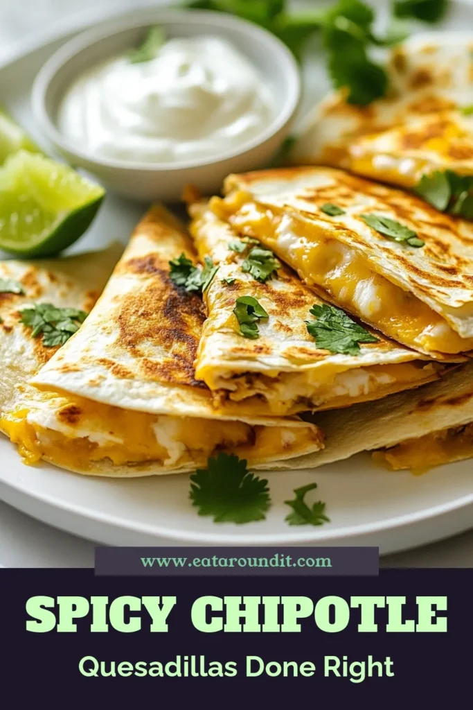 Make your dinner exciting with these Spicy Chipotle Chicken Quesadillas! This easy quesadilla recipe combines shredded chicken with chipotle spices for a kick that's perfect for spice lovers. Packed with gooey mozzarella and cheddar, these cheesy quesadillas are a must-try Mexican chicken dish that will impress your family and friends. Quick to whip up and delicious, you'll want to make them again and again. Save this chipotle chicken recipe for your next meal! #SpicyQuesadillas #ChipotleChicken #CheesyQuesadillas #MexicanRecipes