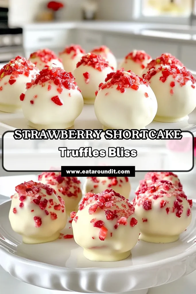 Indulge in these delicious Strawberry Shortcake Truffles, a no-bake dessert that's perfect for any occasion! This cream cheese truffles recipe combines fresh strawberries, vanilla cake crumbs, and creamy white chocolate, creating an easy dessert everyone will love. Whether you're hosting a party or satisfying your sweet tooth, these white chocolate truffles are a must-try. Save this recipe for later and impress your friends! #StrawberryShortcakeTruffles #NoBakeDessert #EasyDessertRecipes #CreamCheeseTruffles