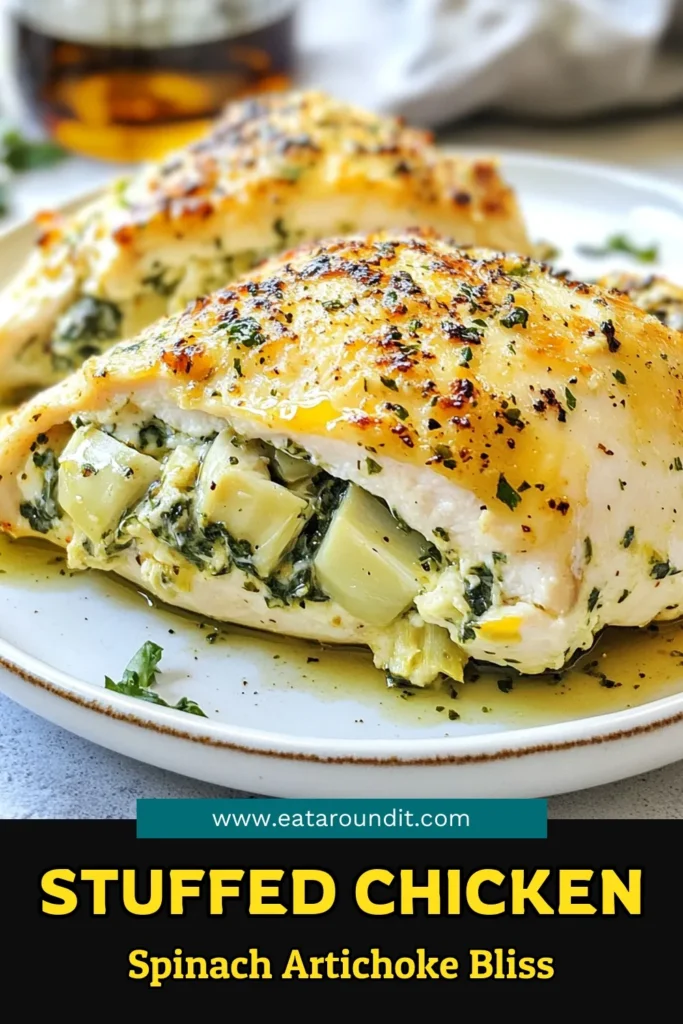 Elevate your dinner with this delicious spinach artichoke stuffed chicken! This creamy spinach artichoke chicken recipe features tender stuffed chicken breasts filled with a rich blend of spinach, artichokes, and cheeses. Perfect for a healthy stuffed chicken recipe, this easy chicken dinner recipe is a family favorite. Try it tonight and impress your guests! Save this recipe for a delightful meal. #SpinachArtichokeStuffedChicken #EasyChickenDinner #HealthyStuffedChicken #ComfortFood