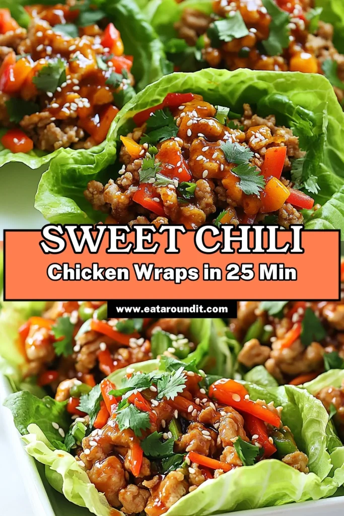 Discover the deliciousness of Sweet Chili Chicken Lettuce Wraps! This Healthy Lettuce Wraps Recipe features ground chicken, vibrant veggies, and a mouthwatering sweet chili sauce. Perfect as Easy Chicken Wraps for a quick dinner or Asian Inspired Lettuce Wraps for your next gathering, these wraps are sure to impress. Enjoy a flavorful and healthy meal in just 25 minutes! Save this recipe for your next culinary adventure! #LettuceWraps #HealthyRecipes #EasyDinner #AsianCuisine