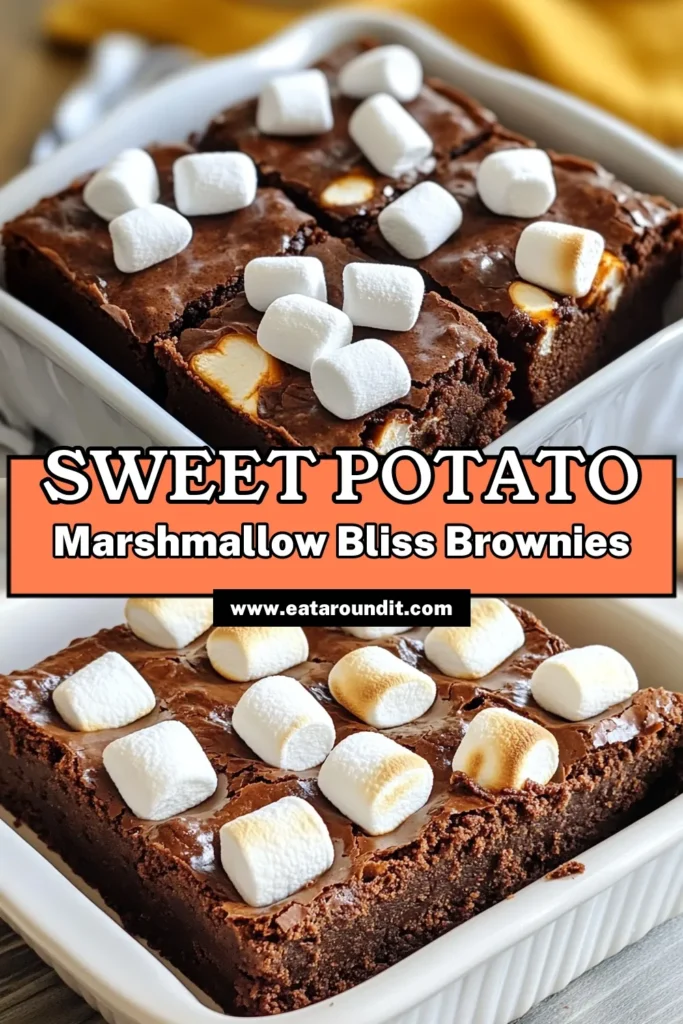 Indulge in these delicious Sweet Potato Marshmallow Brownies! This healthy chocolate brownies recipe combines creamy sweet potato and rich almond butter for a gluten-free sweet potato dessert that everyone will love. With gooey marshmallows on top, these decadent sweet potato treats are perfect for any occasion. Try this easy-to-make recipe for a guilt-free dessert that satisfies your sweet tooth! Save this post for later! #SweetPotatoBrownies #MarshmallowBrowniesRecipe #GlutenFreeDesserts #DecadentTreats