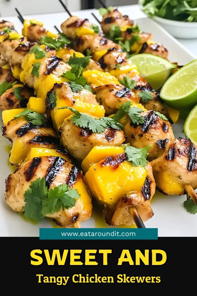 Savor the flavor of summer with these delicious Mango Lime Chicken Skewers! Marinated in a tangy mango-lime mixture, these juicy chicken skewers are perfect for your next BBQ. Easy to prepare and bursting with flavor, they make for an irresistible dish that everyone will love. Ready to impress your guests? Click through for the full recipe and make your grilling game strong! #MangoLimeChicken #GrillingRecipes #SummerEats #SkewerIdeas
