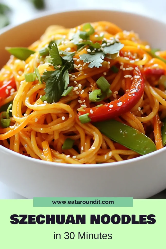 Looking for a delicious Szechuan noodles recipe? Try this spicy noodle stir-fry that’s quick, easy, and perfect for a vegetarian dinner. This easy Szechuan dish combines fresh veggies with a zesty sauce, making it a great choice for a weeknight meal. Prep in just 15 minutes for a satisfying, flavor-packed Asian dinner recipe. Save this recipe and delight in the bold flavors of Szechuan cuisine! #SzechuanNoodles #NoodleRecipe #VegetarianDinner #QuickMeals