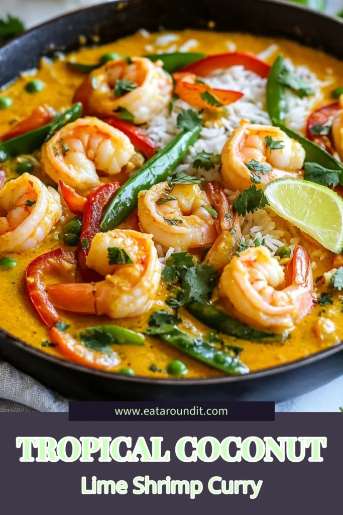 Dive into a tropical paradise with this Coconut Lime Shrimp Curry! This Quick Shrimp Curry Recipe is perfect for busy nights, offering a delicious blend of flavors in just 25 minutes. The Easy Skillet Curry combines shrimp and vibrant veggies in creamy coconut milk for an irresistible meal. Serve it over jasmine rice for a satisfying dish. Try this Coconut Milk Shrimp Recipe today and enjoy a taste of the tropics! Save this recipe! #CoconutLimeShrimpCurry #QuickShrimpCurry #EasySkilletCurry #TropicalShrimpCurry