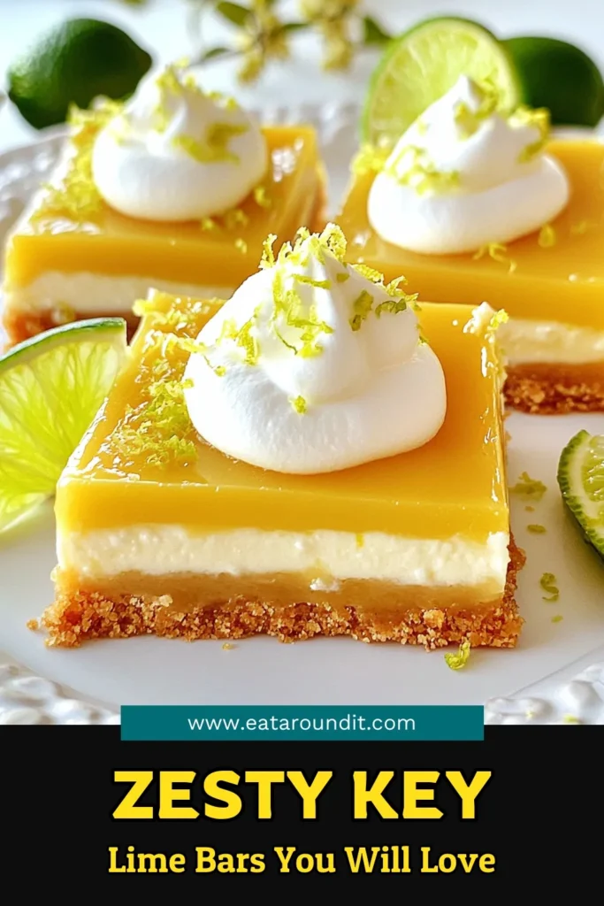 Looking for a zesty key lime dessert? Try these easy key lime pie bars! This delightful coconut lime bars recipe combines graham cracker crust with a creamy key lime filling and is perfect for no-bake key lime treats. Serve chilled and topped with whipped cream for an irresistible treat. Save this easy key lime pie recipe for your next gathering! #KeyLimePieBars #ZestyDessert #CoconutLimeBars #EasyDesserts