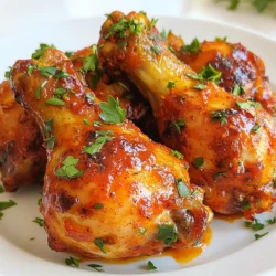 - 8 chicken drumsticks - 2 tablespoons smoked paprika - 1 teaspoon garlic powder - 1 teaspoon onion powder - 1 teaspoon cayenne pepper (adjust based on your spice preference) - 1 teaspoon salt - 1/2 teaspoon freshly ground black pepper - 3 tablespoons extra virgin olive oil - 1 tablespoon fresh lemon juice The main ingredients make this dish special. The chicken drumsticks are juicy and tender. Smoked paprika gives them a rich, deep flavor. Garlic and onion powder add warmth, while cayenne brings a little heat. Salt and black pepper enhance all the flavors. Olive oil keeps the chicken moist, and lemon juice adds brightness. - Fresh parsley Fresh parsley is a great garnish. It adds color and a fresh taste. Sprinkle it on the chicken just before serving. This small touch makes a big difference. - Baking tray - Parchment paper - Mixing bowl You will need a few basic tools. A baking tray holds the chicken while it cooks. Parchment paper makes cleanup easy and helps the chicken crisp. A mixing bowl is where you’ll combine the spices and coat the chicken. These items are easy to find and use. {{ingredient_image_2}} First, preheat your oven to 425°F (220°C). This is the perfect temperature for crispy skin. To make cleanup easy, line a baking tray with parchment paper. Next, we need to make the spice mix. In a large mixing bowl, combine: - 2 tablespoons smoked paprika - 1 teaspoon garlic powder - 1 teaspoon onion powder - 1 teaspoon cayenne pepper (adjust for spice) - 1 teaspoon salt - 1/2 teaspoon freshly ground black pepper Stir these dry ingredients together until they blend well. Now, add the wet ingredients. Pour in: - 3 tablespoons extra virgin olive oil - 1 tablespoon fresh lemon juice Mix until you get a thick spice paste. Then, add 8 chicken drumsticks to the bowl. Toss the drumsticks until they are fully coated. For the best flavor, let them marinate for at least 15 minutes. If you have time, marinate for up to 2 hours. After marinating, arrange the chicken on the baking tray. Make sure they are spaced out for even cooking. Place the tray in the preheated oven. Bake for 30-35 minutes. Halfway through, flip the drumsticks for even browning. The chicken is ready when its skin is crispy and reaches an internal temperature of 165°F (75°C). When the drumsticks are done, take them out of the oven. Let them rest for about 5 minutes. This helps the juices stay in the chicken. Before serving, sprinkle some finely chopped fresh parsley on top for color. Serve them on a rustic platter with lemon wedges for extra flavor. You can boost flavor with extra spices. Try adding cumin for warmth. A bit of chili powder adds heat too. For a fresh twist, include some dried herbs like thyme or oregano. You can even mix in a dash of smoked salt for more depth. To get the best flavor, marinate the chicken drumsticks at least 15 minutes. If you have time, marinate for up to 2 hours. Longer marinating lets the spices soak in better. You can even do it overnight in the fridge for deep flavor. To get crispy skin, start with a preheated oven at 425°F. Make sure not to crowd the drumsticks on the tray. This helps hot air circulate and crisp the skin. Halfway through baking, flip the drumsticks to brown both sides evenly. Pro Tips Marination Magic: Allow the chicken to marinate for at least 2 hours for deeper flavor penetration. Spice Level Adjustment: Customize the heat by adjusting the amount of cayenne pepper to suit your taste preferences. Even Cooking: Ensure the drumsticks are spaced apart on the baking tray to promote even cooking and crispiness. Resting Time: Let the drumsticks rest for 5 minutes after baking to allow the juices to redistribute for maximum juiciness. {{image_4}} You can change the spice mix to create new tastes. Try using chili powder for heat. You might also add cumin for a warm, earthy flavor. If you like sweet and spicy, mix in some brown sugar. For a fresh twist, use herbs like oregano or thyme. Each blend gives the chicken a unique taste that can fit any meal. You can cook these drumsticks in different ways. Baking gives you crispy skin and a juicy inside. Preheat your oven to 425°F (220°C) for this method. Just remember to turn them halfway through cooking. Grilling adds a smoky flavor and nice char. Cook them over medium heat, turning often, until done. Both methods work great, so choose what you prefer. Serve your chicken drumsticks with tasty sides. A fresh salad pairs well with the smoky flavor. Roasted veggies also make a great side. For dipping, try ranch or garlic sauce. Place lemon wedges on the side for extra zing. This meal is perfect for family gatherings or casual dinners. After enjoying your smoky paprika chicken drumsticks, store leftovers in the fridge. Place the drumsticks in an airtight container or wrap them tightly in plastic wrap. They will stay fresh for up to three days. Make sure they cool to room temperature before sealing. This helps prevent moisture build-up. If you want to keep the drumsticks longer, freezing is a great option. First, let the drumsticks cool completely. Then, place them in a freezer-safe bag or container. This keeps them fresh for up to three months. Remove as much air as possible from the bag before sealing. Label the bag with the date for easy tracking. To reheat your chicken drumsticks, the oven works best. Preheat it to 350°F (175°C). Place the drumsticks on a baking tray and cover them with foil. This keeps them moist during reheating. Bake for about 15-20 minutes. You want them heated through, reaching an internal temperature of 165°F (75°C). For crispy skin, remove the foil for the last 5 minutes of reheating. Enjoy them just like fresh! For the best flavor, marinate chicken drumsticks for at least 15 minutes. If you have more time, let them soak for up to 2 hours. This longer marination allows the spices to penetrate the meat and enhance the taste. Pair smoky paprika chicken with simple sides like: - Roasted vegetables - Creamy mashed potatoes - Fresh salad - Rice or quinoa For drinks, try a light white wine, iced tea, or sparkling water with lemon. These choices balance the smoky flavor and add freshness to your meal. Yes, you can use other chicken parts! Thighs or breasts work well. Adjust the cooking time as needed. Drumsticks have more flavor due to the skin and bone, but other cuts can be just as tasty when seasoned well. You now have all you need to make delicious baked chicken drumsticks. We covered the main ingredients, flavorful spices, and key equipment. I shared step-by-step instructions for easy cooking and tips for great results. You learned about different flavor variations and how to store leftovers. Enjoy your meal with fresh garnishes and perfect sides. Cooking can be fun and rewarding. With this guide, you can impress family and friends with your skills. Happy cooking!