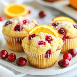 - 1 cup fresh cranberries, finely chopped - Zest and juice of 1 medium orange - 1 ½ cups all-purpose flour - ½ cup granulated sugar - ½ cup packed brown sugar - 1 tablespoon baking powder - ½ teaspoon baking soda - ¼ teaspoon salt - 1 large egg, at room temperature - ½ cup vegetable oil - ¾ cup buttermilk (or ¾ cup milk with 1 tablespoon vinegar added) - 1 teaspoon pure vanilla extract Fresh cranberries bring a tart burst of flavor. They add a vibrant pop of color to the muffins. The zest and juice of the orange enhance the muffins' bright taste. These two ingredients create a perfect balance of sweet and tart. All-purpose flour gives structure to the muffins, making them rise nicely. Granulated sugar and brown sugar both sweeten the batter. Brown sugar adds a hint of caramel flavor. Baking powder and baking soda help the muffins rise and become fluffy. Salt brings out the flavors, while the egg binds the ingredients together. Vegetable oil keeps the muffins moist, and buttermilk adds tenderness. Lastly, vanilla extract provides a warm, sweet aroma. If you can’t find fresh cranberries, you can use frozen ones. Just don’t thaw them first. For the orange, any citrus zest will work, like lemon or lime. If you want to skip buttermilk, mix milk with vinegar as mentioned in the recipe. You can also use coconut oil or melted butter instead of vegetable oil. If you are short on flour, you can try whole wheat flour for a heartier muffin. {{ingredient_image_2}} First, set your oven to 375°F (190°C). While it heats, get your muffin tin ready. You can line it with paper liners or lightly grease it with cooking spray. This step helps the muffins come out easily after baking. In a large bowl, whisk together the following dry ingredients: - 1 ½ cups all-purpose flour - ½ cup granulated sugar - ½ cup packed brown sugar - 1 tablespoon baking powder - ½ teaspoon baking soda - ¼ teaspoon salt Make sure there are no lumps. This mix will help your muffins rise and stay fluffy. In a separate bowl, crack one large egg and beat it well. Then, add: - ½ cup vegetable oil - ¾ cup buttermilk (or ¾ cup milk with 1 tablespoon of vinegar added) - Zest and juice of 1 medium orange - 1 teaspoon pure vanilla extract Whisk these until they are smooth and well mixed. The wet ingredients bring moisture and flavor to your muffins. Now, take the bowl with your chopped cranberries and orange zest. Gently fold this mix into the wet ingredients. This adds a burst of flavor in each bite of the muffin, making them special. Make a well in the center of your dry ingredients. Pour the wet mixture into this well. Stir gently until just combined. Avoid overmixing; this keeps your muffins light and fluffy. Next, use a spoon or ice cream scoop to fill each muffin cup about ¾ full. Bake in the preheated oven for 18-20 minutes. Check if they are done by inserting a toothpick. If it comes out clean, your muffins are ready. Once done, let them cool in the tin for 5 minutes before moving them to a wire rack. This cooling step helps set their shape and flavor. Enjoy the fresh and flavorful treat! To make your muffins fluffy, use room temperature ingredients. This helps them mix easier. I recommend using the correct amount of baking powder. The right leavening agent makes a huge difference in texture. Always measure your flour properly. Too much flour can lead to dense muffins. Spoon the flour into your measuring cup, and level it off with a knife. Mix your batter just enough to combine the wet and dry ingredients. Overmixing can make your muffins tough. I suggest using a spatula or wooden spoon. Gently fold in the cranberries and orange zest. This method keeps the batter light and airy. Remember, it’s okay if there are a few lumps in the batter. Store your muffins in an airtight container. This keeps them fresh and moist. If you want to keep them longer, freeze them. Wrap each muffin in plastic wrap, then place them in a freezer bag. To enjoy them later, thaw at room temperature. You can also warm them in the oven for a few minutes. This makes them taste fresh again! Pro Tips Freshness Matters: Use fresh cranberries for the best flavor and texture. Frozen cranberries can be used, but they may release more moisture into the batter, affecting the final outcome. Room Temperature Ingredients: Ensure your egg and buttermilk are at room temperature before mixing. This helps create a smoother batter and ensures even baking. Don’t Overmix: When combining the wet and dry ingredients, mix just until combined. Overmixing can lead to dense muffins instead of light and fluffy ones. Cool Properly: Allow the muffins to cool in the tin for a few minutes before transferring them to a wire rack. This helps them set and keeps them from becoming soggy. {{image_4}} You can easily add nuts or seeds to your cranberry orange muffins. Chopped walnuts or pecans add great crunch and flavor. Use about ½ cup of chopped nuts. You can also try sunflower seeds or pumpkin seeds for a different twist. Just fold them in with the cranberries to keep the muffins tasty. Switching flours can change your muffins' texture and taste. Whole wheat flour gives a nutty flavor and makes them heartier. Replace all-purpose flour with whole wheat at a 1:1 ratio. For a gluten-free option, use a gluten-free flour blend. This works well too but check the package for any extra binders needed. Adding spices or other fruits can make your muffins more unique. Cinnamon or nutmeg gives warmth and depth. Start with a teaspoon of cinnamon and adjust to your taste. You can also mix in chopped apples or blueberries for added sweetness. Just keep the total amount of fruit the same to maintain the muffin's structure. To keep your cranberry orange muffins fresh, store them in an airtight container. This will help keep them moist. Place the muffins at room temperature for up to three days. If you want to keep them longer, refrigeration can dry them out. So, only refrigerate if needed. You can freeze leftover muffins for later enjoyment. First, let the muffins cool completely. Then, wrap each muffin tightly in plastic wrap. Place the wrapped muffins in a freezer-safe bag or container. Label the bag with the date. They can last up to three months in the freezer. When you're ready to enjoy your frozen muffins, it's easy to reheat them. Remove the muffins from the freezer and unwrap them. You can reheat them in a microwave for about 20-30 seconds. Alternatively, warm them in an oven at 350°F (175°C) for 10-15 minutes. This will revive their fresh taste! Yes, you can use frozen cranberries. They work well in this recipe. Just remember to chop them before adding to the mix. Using frozen cranberries may make the muffins a bit more tart, but they will still taste great. The key is to keep the frozen berries in the freezer until you are ready to use them. This helps them maintain their shape in the batter. To keep your muffins moist, use buttermilk as the liquid. Buttermilk adds richness and helps create a tender texture. Another tip is to avoid overmixing the batter. Mix until just combined; this keeps the muffins fluffy. Also, don’t forget to check for doneness early. If you overbake, your muffins may dry out. Cranberry orange muffins pair well with many items. You can enjoy them with butter or cream cheese for a rich taste. A cup of hot tea or coffee complements the flavors nicely. For a festive touch, serve them with a citrus salad alongside. They also make a great addition to a brunch spread. This article covered key ingredients, preparation steps, helpful tips, and storage tips for making delicious Cranberry Orange Muffins. You learned about ingredient choices and how to mix them for the best results. Fluffy muffins are possible with some simple tricks. Try different variations to suit your taste. Storing and reheating leftovers keeps them fresh and tasty. With these tips, you can bake muffins that impress everyone. Enjoy your baking adventure!