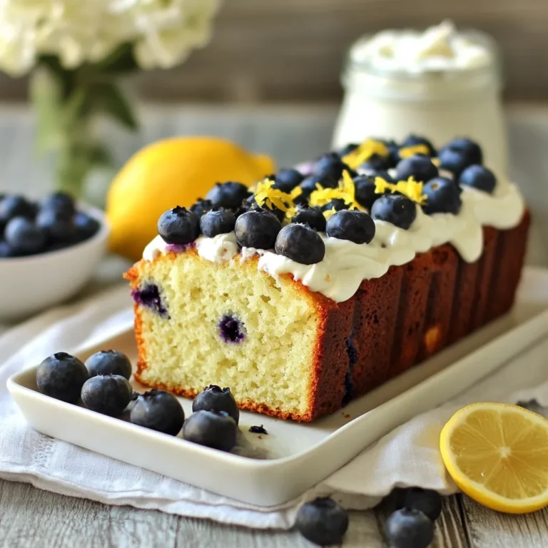Here is what you need to make Lemon Blueberry Greek Yogurt Loaf: - 1 cup all-purpose flour - 1 teaspoon baking powder - 1/2 teaspoon baking soda - 1/4 teaspoon salt - 1 cup plain Greek yogurt - 1/2 cup granulated sugar - 2 large eggs - Zest of 1 lemon - 1/4 cup freshly squeezed lemon juice - 1 teaspoon vanilla extract - 1 cup fresh blueberries - 2 tablespoons unsalted butter, melted These ingredients blend well to create a moist and flavorful loaf. The Greek yogurt adds creaminess and protein. The lemon zest and juice bring a bright flavor that pairs perfectly with blueberries. You can use fresh or frozen blueberries, depending on what you have. When you gather your ingredients, make sure they are at room temperature. This helps them mix better and gives your loaf a smooth texture. I always recommend using the freshest ingredients for the best taste. Enjoy the process; it’s part of the fun! {{ingredient_image_2}} Start by preheating your oven to 350°F (175°C). While the oven heats up, grab a standard loaf pan. Lightly grease it or line it with parchment paper. This makes it easy to remove the loaf later. Next, take a medium bowl and sift together the flour, baking powder, baking soda, and salt. Sifting helps mix the leavening agents and salt well. Set this bowl aside for now. In a separate large bowl, mix the Greek yogurt and granulated sugar. Use a whisk or electric mixer to blend them until smooth. This mixture should be creamy with no lumps. Then add the eggs, lemon zest, lemon juice, vanilla extract, and melted butter. Whisk these ingredients until everything is well combined. Now, it's time to combine the dry and wet ingredients. Gradually add the dry mixture to the wet mixture. Stir gently with a spatula or wooden spoon. Mix until just combined; it’s okay if some lumps remain. Overmixing can make the loaf tough. Carefully fold in the blueberries with a spatula. Be gentle to avoid breaking the berries. You want to keep them whole for a burst of flavor in each slice. Pour the batter into your prepared loaf pan. Use a spatula to smooth the top. Bake it in the preheated oven for 55-65 minutes. To check for doneness, insert a toothpick into the center. If it comes out clean, the loaf is ready. If the top browns too quickly, cover it with aluminum foil. Once baked, remove the loaf from the oven. Let it cool in the pan for about 10 minutes. After that, carefully transfer it to a wire rack. Let it cool completely before slicing. For a lovely presentation, slice the loaf and arrange it on a platter. Garnish with fresh blueberries and lemon zest to impress your guests. Enjoy with a dollop of Greek yogurt for extra creaminess! To get that soft and moist texture, use Greek yogurt. It adds creaminess and moisture. Make sure to use plain yogurt for the best flavor. Mix the wet ingredients well, but keep the stirring gentle. This helps the loaf rise nicely without being dense. Overmixing can ruin the texture. When you mix the wet and dry ingredients, do it just until combined. A few lumps are okay. Remember, too much mixing makes the loaf tough. Fold in the blueberries with care to keep them whole and juicy. Baking can vary by oven. Start checking your loaf around 55 minutes. Insert a toothpick in the center. If it comes out clean, it's done. If the top browns too fast, cover it with foil. This keeps it from burning while baking through. Pro Tips Use Room Temperature Ingredients: Bringing your eggs and yogurt to room temperature before mixing can help create a smoother batter and improve the texture of your loaf. Don’t Overmix: When combining the wet and dry ingredients, mix just until everything is incorporated. Overmixing can lead to a dense loaf rather than a light and fluffy one. Fresh vs. Frozen Blueberries: If using frozen blueberries, do not thaw them before adding to the batter. This helps prevent the batter from turning purple and preserves the integrity of the berries. Storage Tips: Store the cooled loaf in an airtight container at room temperature for up to 3 days, or refrigerate for up to a week. You can also freeze slices for longer storage to enjoy later. {{image_4}} If you want to change the flavor, try using other fruits. Strawberries, raspberries, or blackberries work great. You can mix and match, too. Just keep the amount the same as blueberries. Frozen fruits are also fine if fresh ones are not available. They add a burst of color and taste! Adding nuts or seeds can give your loaf extra crunch. Walnuts, almonds, or sunflower seeds make great choices. Chop them up and fold them in with the blueberries. Use about half a cup for the best flavor. This not only adds texture but also boosts the nutrition. If you need a gluten-free option, swap the all-purpose flour for a gluten-free blend. Make sure it has a good mix of starches and proteins. You can also add a bit of xanthan gum if your blend does not include it. This helps with the loaf’s structure and texture. Just remember to check the baking time, as it may vary slightly. To keep your Lemon Blueberry Greek Yogurt Loaf fresh, store it in an airtight container. This helps maintain its moisture and flavor. You can also wrap it tightly in plastic wrap. If you keep it at room temperature, it stays good for about 2 to 3 days. For longer storage, the fridge can extend its life to about a week. If you have leftover loaf, freezing is a great option. First, slice the loaf into pieces. Wrap each slice tightly in plastic wrap. Then, place them in a freezer-safe bag or container. This keeps them fresh for up to 3 months. When you're ready to enjoy, just take out the slice you want! To reheat your loaf, use the oven for the best results. Preheat it to 350°F (175°C). Place the slice on a baking sheet and cover it with foil. Heat for about 10-15 minutes. This warms the loaf without drying it out. You can also microwave a slice for about 20-30 seconds, but it might not stay as moist. Enjoy your delicious treat warm! Yes, you can use frozen blueberries. They work well in this loaf. Just fold them in gently to avoid breaking them. Frozen berries may add extra moisture, so adjust baking time if needed. Check the loaf at 55 minutes. Insert a toothpick into the center. If it comes out clean, your loaf is done. If not, bake for another 5 to 10 minutes. Look for a golden color on top. You can use regular yogurt, but Greek yogurt gives a creamier texture. If you want a dairy-free option, try coconut yogurt. Just make sure it is thick enough for the best results. Leftover lemon juice is great for dressings or marinades. You can also freeze it in ice cube trays for later use. It can add a zesty flavor to drinks or desserts. The loaf lasts about three days at room temperature. Make sure to wrap it well to keep it fresh. For longer storage, consider refrigerating it or freezing slices. This recipe uses simple ingredients like flour, Greek yogurt, and blueberries. I shared step-by-step instructions for making a delightful loaf. You learned tips for the best texture and fun variations. Storing and reheating tips help keep your loaf fresh. Remember, you can swap fruits or nuts for unique twists. Enjoy baking and make this treat your own!