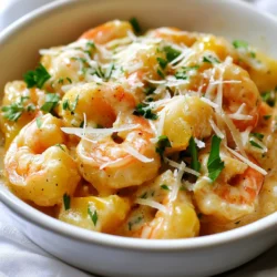 - Shrimp: Use one pound of shrimp that is peeled and deveined. I prefer medium to large shrimp for this dish, as they cook evenly and add a nice bite. They should be fresh or properly thawed if frozen. - Potato Gnocchi: You can use either fresh or packaged gnocchi. Fresh gnocchi cooks quickly and has a soft texture. Packaged gnocchi is convenient and still tastes great, making it a solid choice for busy nights. - Cajun Seasoning: I recommend using a good blend of Cajun seasoning. Look for blends that include paprika, cayenne, garlic powder, and oregano. You can also make your own with spices from your pantry. - Overview of additional ingredients: You will need olive oil, garlic, onion, and green bell pepper to build flavor. Heavy cream and chicken broth create a rich sauce. Don’t forget the smoked paprika, salt, and pepper for taste. Finally, add some grated Parmesan cheese and fresh parsley for garnishing. These ingredients work together to create a creamy and flavorful dish that is sure to impress. {{ingredient_image_2}} To cook the gnocchi, bring a large pot of salted water to a boil. Add the gnocchi to the boiling water. You will know they are ready when they float to the surface. This usually takes about 2-3 minutes. Once they float, use a slotted spoon to remove them. Drain the gnocchi in a colander and set them aside. Timing is key here; overcooking can make them too soft. In a large skillet, heat 2 tablespoons of olive oil over medium heat. Add 1 small diced onion and 1 chopped green bell pepper. Sauté these for about 4-5 minutes. Cook until the vegetables are tender and the onion is clear. Then, add 3 minced garlic cloves to the skillet. Cook for 1 more minute to release the garlic scent. Next, add 1 pound of peeled and deveined shrimp. Sprinkle 2 teaspoons of Cajun seasoning and 1 teaspoon of smoked paprika over the shrimp. Sauté for about 3-4 minutes. The shrimp should turn pink and opaque. After the shrimp are cooked, pour in 1 cup of chicken broth. Bring this mixture to a gentle simmer. Once it simmers, reduce the heat and add 1 cup of heavy cream. Let this creamy mix simmer for about 5 minutes. This helps the sauce thicken. Now, fold in the cooked gnocchi gently. Stir well to coat each piece in the sauce. Add 1/4 cup of finely grated Parmesan cheese and mix. Taste the dish and add salt and freshly cracked pepper as needed. Heat everything together for another 2-3 minutes. - Avoiding overcooking: Cook shrimp just until they turn pink. This takes about 3-4 minutes. If you cook them too long, they become tough. Keep an eye on them to ensure tenderness. - Flavor enhancement techniques: Use Cajun seasoning and smoked paprika. These spices add depth to your shrimp. For extra flavor, marinate them for 15 minutes before cooking. This helps the spices soak in well. - Common pitfalls to avoid: Don’t overcook the gnocchi. When they float, they are done. Overcooking makes them mushy. Drain them quickly and set aside. - Suggested cooking tools: Use a large pot to boil water. This helps the gnocchi cook evenly. A slotted spoon is great for lifting them out. It allows water to drain fast. - Tips for serving style and garnishing: Serve in shallow bowls for a nice touch. Sprinkle extra Parmesan cheese on top. Add parsley for color and freshness. This makes your dish look inviting. - Suggestions for adding extra flair: You can add a drizzle of olive oil on top. A squeeze of lemon juice brightens flavors. These small details can impress your guests. Enjoy making your dish shine! Pro Tips Perfectly Cooked Shrimp: Be careful not to overcook the shrimp; they should be pink and opaque, which usually takes about 3-4 minutes of sautéing. Gnocchi Cooking Tip: Cook the gnocchi just until they float to the surface of the boiling water for the best texture. Adjusting the Creaminess: For a lighter dish, you can replace half of the heavy cream with additional chicken broth. Enhancing Flavor: Add a splash of lemon juice or a pinch of cayenne pepper to the sauce for an extra layer of flavor. {{image_4}} You can make this dish gluten-free by using gluten-free gnocchi. Many brands offer great options. Check your local store or online for these choices. If you're looking to change the protein, try chicken or tofu instead of shrimp. Just cook them until they are fully done. Both options add flavor and texture to your meal. To boost the flavor, add spices like cayenne pepper for heat or thyme for earthiness. Fresh herbs like basil or cilantro can also brighten the dish. For added nutrition, consider mixing in vegetables like spinach or cherry tomatoes. They not only taste great but also add color to your plate. Pair your creamy Cajun shrimp gnocchi with a fresh green salad. A simple mix of lettuce, cucumbers, and a light vinaigrette works well. For a drink, a crisp white wine, like Sauvignon Blanc, complements the dish nicely. It balances the creaminess and enhances the Cajun flavors. To keep your Creamy Cajun Shrimp Gnocchi fresh, store it in an airtight container. Refrigerate it within two hours of cooking. This helps prevent bacteria growth. The gnocchi will last up to three days in the fridge. For longer storage, freezing is a good option. Place the dish in a freezer-safe container. It can stay frozen for up to three months. When reheating gnocchi, use low heat on the stove. Add a splash of chicken broth or cream. This helps keep the sauce creamy and smooth. Stir gently to avoid breaking the gnocchi. You can also use the microwave. Heat in short intervals, stirring in between. This ensures even warming without drying it out. In the fridge, your dish lasts about three days. In the freezer, it can stay good for three months. Always check for signs of spoilage. If it smells off or has a strange color, it is best to toss it. Keeping an eye on freshness will help you enjoy your creamy meal longer. Yes, you can make this dish ahead. Cook the gnocchi and shrimp mixture, then store it in the fridge. When ready to eat, just reheat and serve. The flavors will still be great. If you want a lighter option, try using half-and-half or whole milk. For a dairy-free choice, use coconut cream or a nut milk like cashew. Each will change the flavor slightly, so adjust seasonings as needed. Shrimp cook quickly. They turn pink and opaque when done. If they curl into a C shape, they are perfect. Avoid cooking too long, as they can become rubbery. Yes, frozen shrimp work well. Just thaw them before cooking. A quick soak in cold water helps speed up the thawing. This way, you still get that fresh taste. A light salad pairs nicely. Consider a simple green salad with a lemon vinaigrette. You can also serve crusty bread to soak up the creamy sauce. Both options add balance to the meal. In this blog post, we explored how to make a delicious Creamy Cajun Shrimp Gnocchi. You learned about key ingredients, cooking techniques, and clever tips to ensure success. Remember, timing and flavor are crucial for this dish. Variations allow you to make it your own, so don't hesitate to experiment. Finally, always store leftovers properly to keep your meal fresh. Enjoy your cooking journey and impress your friends with this tasty treat!