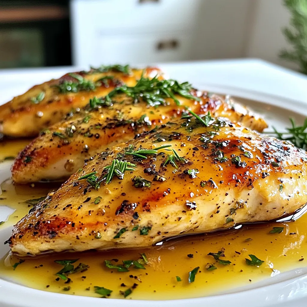 To make Maple Dijon Chicken Breasts, you need the following simple ingredients: - 4 boneless, skinless chicken breasts - 1/4 cup pure maple syrup - 2 tablespoons Dijon mustard - 2 tablespoons olive oil - 2 cloves garlic, minced - 1 teaspoon fresh rosemary, finely chopped (or 1/2 teaspoon dried rosemary) - Salt and pepper to taste - Fresh parsley, chopped (for garnish, optional) These ingredients come together to create a dish that bursts with flavor. The maple syrup adds a sweet touch, while the Dijon mustard brings a nice tang. Olive oil makes the chicken tender, and garlic adds depth. Rosemary gives this dish its fresh, earthy note. You can adjust the salt and pepper to match your taste. If you want to add a pop of color, sprinkle some fresh parsley on top before serving. This dish is not just easy to make; it’s also a delight for your taste buds. {{ingredient_image_2}} Start by preheating your oven to 425°F (220°C). This high heat helps cook the chicken quickly and keeps it juicy. While the oven heats, grease a baking dish with olive oil. This step stops the chicken from sticking. In a medium bowl, mix together the maple syrup, Dijon mustard, olive oil, minced garlic, and chopped rosemary. Add a good pinch of salt and pepper. Use a whisk to blend these items until they are smooth and mixed well. The sweet and tangy flavor will shine through! Place the chicken breasts in the greased baking dish. Make sure they are in a single layer. Pour the marinade over the chicken. Use a spoon to coat each breast evenly. Each piece should be covered with that tasty sauce. Let the chicken sit for 15-20 minutes at room temperature. This step is key for flavor. The chicken absorbs the marinade, making it even more delicious. If you are short on time, you can skip this step, but marinating makes a big difference. Once the marinating time is up, place the baking dish in the oven. Bake the chicken for 20-25 minutes. It is done when it reaches 165°F (75°C) inside. Halfway through baking, you can baste the chicken with the pan sauce. This adds extra flavor and keeps it moist. After baking, take the chicken out of the oven. Let it rest for 5 minutes. This resting time helps keep the chicken tender. Slice the chicken against the grain and arrange it on a platter. If you like, sprinkle fresh parsley on top for a nice touch. To get the best flavor, marinate the chicken. Mix maple syrup and Dijon mustard well. Let the chicken sit in this mix for 15-20 minutes. This step makes the chicken taste amazing. If you are short on time, you can skip it, but the flavors will be less deep. Always check the chicken's internal temperature. Use a meat thermometer to ensure it hits 165°F (75°C). This step keeps the chicken safe to eat. If you cook it too long, the chicken can dry out. Bake it for 20-25 minutes, and check at 20 minutes. After baking, let the chicken rest for 5 minutes. Resting helps the juices settle inside. When you slice it, the chicken stays juicy. If you skip this step, the juices run out, and the chicken can taste dry. Trust me; this step is key for tender chicken. Pro Tips Marinate for Maximum Flavor: Allow the chicken to marinate for at least 15-20 minutes. This will help the flavors penetrate the meat, making it more delicious. Basting is Key: Baste the chicken with the pan sauce halfway through cooking. This will enhance the flavor and keep the chicken moist. Check the Temperature: Use a meat thermometer to ensure your chicken reaches an internal temperature of 165°F (75°C) for safe consumption. Rest Before Slicing: Let the chicken rest for about 5 minutes after baking. This allows the juices to redistribute, resulting in tender and juicy chicken. {{image_4}} Grilling gives Maple Dijon Chicken a smoky taste. Start by preparing the marinade as in the recipe. After marinating, preheat your grill to medium heat. Place the chicken on the grill and cook for 6-7 minutes per side. Check for an internal temperature of 165°F (75°C). Remove from the grill and let it rest for a few minutes before serving. This method adds a lovely char, making each bite even more tasty. Pan-searing is another great way to cook this dish. Heat a skillet over medium-high heat and add olive oil. Once hot, place the marinated chicken breasts in the pan. Cook for about 5-6 minutes on each side until golden brown. This method gives a nice crust and keeps the chicken juicy. You can deglaze the pan with a splash of chicken broth after cooking for a rich sauce. Pairing Maple Dijon Chicken with vegetables enhances the meal’s flavor. Roasted or steamed veggies work well. Try Brussels sprouts, green beans, or carrots. For a roasted version, toss your chosen veggies with olive oil, salt, and pepper. Spread them on a baking sheet alongside the chicken during the last 15 minutes of baking. This gives you a colorful plate and adds healthy nutrients to your dish. You can store leftover Maple Dijon chicken in the fridge. Place it in an airtight container. It will stay fresh for 3 to 4 days. Make sure to let the chicken cool down before sealing it. This helps keep moisture inside. Freezing is a great option if you want to save this dish. Wrap the chicken tightly in foil or freezer bags. It can stay good for up to 3 months. When ready to eat, thaw it in the fridge overnight before reheating. To reheat, place the chicken in a baking dish. Preheat your oven to 350°F (175°C). Bake for about 15 to 20 minutes. Check that the chicken reaches 165°F (75°C) to ensure it’s safe to eat. You can also use a microwave, heating it in short bursts. Yes, you can use bone-in chicken breasts. They will take longer to cook. Check for an internal temperature of 165°F (75°C) to ensure they are done. Bone-in chicken adds flavor and moisture. Just adjust the cooking time to about 30-35 minutes. You can use honey or agave syrup as a substitute. Both add sweetness but change the flavor slightly. Use the same amount as maple syrup, but keep in mind that honey is thicker. You can also try brown sugar mixed with a little water for a syrupy texture. To keep the chicken juicy, do not overcook it. Use a meat thermometer to check the temperature. Letting the chicken rest after cooking is key. This helps the juices settle and keeps the meat tender. Marinating also adds moisture and flavor. Yes, you can prepare the marinade ahead of time. Mix the ingredients and store them in the fridge for up to 24 hours. This allows flavors to deepen. When ready, just coat the chicken and bake. It saves time and enhances taste! This post shared a tasty Maple Dijon Chicken recipe. You learned about key ingredients, step-by-step instructions, and clever tips for the best flavor. I also covered variations and storage info, so you can enjoy it later. As you try this dish, embrace the fun of cooking. With practice, you’ll create meals that impress friends and family. This recipe is simple, but it lets you shine in the kitchen. Enjoy your Maple Dijon Chicken!