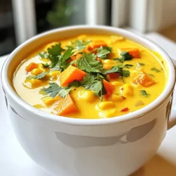 - 2 medium sweet potatoes, peeled and cut into 1-inch cubes - 1 can (15 oz) of corn kernels, drained - 1 medium onion, finely chopped - 2 cloves garlic, minced - 2 cups vegetable broth - 1 cup rich coconut milk - 1 teaspoon smoked paprika - 1/2 teaspoon ground cumin - Salt and freshly ground black pepper - 2 tablespoons extra virgin olive oil - Fresh cilantro leaves for garnish (optional) Sweet potatoes form the base of the chowder. They add natural sweetness and a creamy texture when cooked. Corn provides a nice crunch and burst of flavor. The onion and garlic build a strong foundation of taste. Smoked paprika adds a subtle kick, while cumin brings warmth. Coconut milk gives the chowder its rich, creamy feel without dairy. Each ingredient comes together to create a comforting dish. If you have allergies, consider these swaps: - Sweet Potatoes: Use butternut squash or pumpkin for a similar texture. - Coconut Milk: Replace with almond milk or oat milk for a lighter option. - Corn: Fresh corn can be used instead of canned for a fresher taste. - Olive Oil: Avocado oil or canola oil works well too. Adjust spices based on your taste. If you prefer less heat, skip the smoked paprika or use mild paprika instead. {{ingredient_image_2}} To start, grab a spacious pot. Pour in two tablespoons of extra virgin olive oil. Heat the oil on medium. Once the oil is hot, add one finely chopped onion. Sauté it for about five minutes. You want the onion to turn soft and clear. Next, add two minced garlic cloves and stir for one minute. The garlic will smell great when it’s golden. Now, toss in two medium sweet potatoes, peeled and diced into one-inch cubes. Sprinkle in one teaspoon of smoked paprika and half a teaspoon of ground cumin. Add a generous pinch of salt and ground black pepper. Mix it all up well so the sweet potatoes get coated with the spices. After mixing the sweet potatoes and spices, pour in two cups of vegetable broth. This will add depth to our chowder. Stir everything together and bring it to a boil. Once it bubbles, lower the heat to a gentle simmer. Let it cook for 15 to 20 minutes. This time allows the sweet potatoes to become tender enough to pierce with a fork. When the sweet potatoes are soft, it’s time for the corn. Add one can of drained corn kernels to the pot. Then, pour in one cup of rich coconut milk. Stir everything again to mix well. Let it simmer for five more minutes. This step ensures all the flavors meld together beautifully. Now comes the fun part: blending the chowder. For a creamy texture, use an immersion blender. Blend until you reach your desired smoothness. If you want some chunks, only blend part of it. Alternatively, you can use a standard blender, but be careful with the hot soup. Once blended, taste the chowder. If you need more flavor, add extra salt and pepper. If it feels too thick, just stir in a splash of vegetable broth or water. Finally, ladle the warm chowder into bowls. If you like, add fresh cilantro leaves on top for a bright finish. Enjoy your delicious sweet potato corn chowder! To make your chowder creamy, use rich coconut milk. It adds a smooth texture. Blend the chowder with an immersion blender. If you like it chunky, blend only half. You can also add a splash of broth if it gets too thick. This keeps it nice and velvety. If you want more heat, add extra smoked paprika. You can also try cayenne pepper for a stronger kick. Start with a little and taste as you go. This way, you control the spice to suit your taste. If it’s too spicy, add more coconut milk to cool it down. Serve the chowder hot in bowls. Top it with fresh cilantro for a pop of color. You can also add a squeeze of lime for a zesty twist. Pair it with crusty bread or a simple salad. This makes a full meal that feels warm and cozy. Pro Tips Use Fresh Sweet Potatoes: For the best flavor and texture, choose firm and unblemished sweet potatoes. Fresh produce will enhance the overall taste of your chowder. Customize the Consistency: Adjust the thickness of your chowder by controlling how much you blend it. For a creamier texture, blend more; for a chunkier experience, blend less. Enhance Flavor with Herbs: Consider adding fresh herbs like thyme or parsley at the end of cooking for an extra flavor boost. This will elevate the dish and add a fresh aroma. Store Leftovers Properly: If you have leftover chowder, store it in an airtight container in the fridge for up to 3 days. Reheat gently on the stove, adding a splash of broth if needed. {{image_4}} You can easily add protein to your sweet potato corn chowder. Chicken, shrimp, or beans work well. For chicken, use cooked and shredded pieces. If you like shrimp, add them with the corn. They cook fast and add great flavor. For a plant-based option, try black beans or chickpeas. They add protein and a nice texture. Just mix them in during the last few minutes of cooking. Feel free to get creative with your veggies. Carrots, bell peppers, or zucchini can add more flavor and color. Dice them small so they cook evenly. Add them with the onions at the start. This way, they soften and blend well with the chowder. You can even throw in some spinach or kale for extra nutrients. Just stir them in during the last few minutes of cooking. You can decide how creamy or chunky you want your chowder. If you love a smooth texture, blend it all until creamy. An immersion blender works great for this. If you prefer some chunks, blend only half the chowder. This keeps some sweet potato and corn whole. Adjust it based on your taste. Both styles are delicious and satisfying. After enjoying your sweet potato corn chowder, let it cool to room temperature. Transfer the chowder into an airtight container. This helps keep it fresh. Store it in the fridge for up to four days. Remember to label the container with the date. This way, you won’t forget when you made it. You can freeze sweet potato corn chowder for longer storage. To do this, let it cool completely first. Then, pour the chowder into freezer-safe containers or bags. Leave some space at the top, as liquids expand when frozen. It can last in the freezer for up to three months. When ready to eat, thaw it in the fridge overnight before reheating. When it’s time to enjoy your chowder again, you have options. For stovetop reheating, pour it into a pot over low heat. Stir frequently to heat it evenly. If you prefer the microwave, use a microwave-safe bowl. Heat it in short bursts, stirring in between to prevent hot spots. If the chowder is too thick, add a splash of vegetable broth or water to reach your desired consistency. Yes, you can! To make this chowder vegan, simply use vegetable broth and coconut milk, as I did in the recipe. Ensure that any added spices or garnishes are also vegan-friendly. This way, you keep the same creamy taste without using any animal products! Sweet Potato Corn Chowder lasts about 3 to 5 days in the fridge. Store it in an airtight container to keep it fresh. When you're ready to eat, just reheat it on the stove or in the microwave. The flavors even get better after a day or two! Absolutely! Fresh corn works great in this recipe. Just shuck the corn and cut the kernels off the cob. You’ll need about 2 cups of fresh corn to replace the canned version. This adds a lovely crunch and bright flavor to the chowder! In this article, we explored key ingredients for sweet potato corn chowder. I explained how to prepare the base and build flavors. We discussed tips for creaminess and spice levels. Variations let you add proteins or vegetables, and I shared storage info to keep leftovers fresh. Remember, you can easily adjust this chowder to fit your tastes and needs. Enjoy making a warm, comforting dish that everyone will love!
