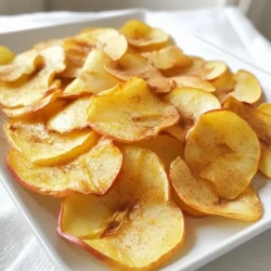 - 3 medium apples (Granny Smith or Honeycrisp recommended) - 1 tablespoon ground cinnamon - 1 tablespoon coconut sugar (or granulated sugar) - 1/2 teaspoon pure vanilla extract - Pinch of sea salt - Cooking spray or light oil for coating To make these tasty apple chips, you need only a few simple ingredients. Start with three medium apples. I love using Granny Smith or Honeycrisp apples for their perfect balance of sweetness and tartness. You also need some ground cinnamon. It adds that warm, cozy flavor we all love. Next, grab a tablespoon of coconut sugar. You can use regular granulated sugar if you prefer. This sugar adds a gentle sweetness that pairs well with the apples. You will also need half a teaspoon of pure vanilla extract. This helps to deepen the flavor of the chips. A pinch of sea salt is important too. It enhances the sweetness and balances the flavors. Lastly, use cooking spray or a light oil to coat the apple slices. This step is key to helping the cinnamon-sugar mixture stick to the apples. Once you have all these ingredients, you are ready to create a crunchy and sweet snack that everyone will love! {{ingredient_image_2}} Set your air fryer to 160°F (70°C). This low heat helps the apple chips cook evenly. It allows them to dry out without burning. A steady temperature ensures you get that perfect crunch. Wash your apples well. Next, core them to take out the seeds. Use a sharp knife or a mandoline slicer to cut the apples. Aim for thin slices, about 1/8 inch thick. Keeping the skin on adds texture and nutrients. In a small bowl, mix the ground cinnamon, coconut sugar, and a pinch of sea salt. Whisk these ingredients together until they blend well. This mixture will add a sweet and spicy flavor to the chips. In a large bowl, lightly coat the apple slices with cooking spray. You can also brush them with a thin layer of oil. This step is key. It helps the cinnamon sugar stick better to the apple slices. Toss the apple slices gently to coat them evenly. Place the apple slices in a single layer in the air fryer basket. Make sure they do not overlap. This allows them to cook evenly and get crispy. If needed, work in batches if your air fryer is small. Cook the apple slices for about 15-20 minutes. Flip the slices halfway through the cooking time. Keep an eye on them. You want the chips to turn golden brown and crispy. Adjust the time if you want them crunchier. Once cooked, carefully take the apple chips from the air fryer. Let them cool for a few minutes. This cooling time is important. It helps the chips firm up more, making them even crunchier. The best apples for crunchy chips are Granny Smith and Honeycrisp. These apples have a firm texture that holds up well. They also balance sweetness with a slight tartness, which enhances the flavor. To avoid overlapping slices, arrange your apple slices in a single layer. If they overlap, they won't cook evenly. You can cook in batches if you have many slices. This helps ensure each chip gets hot air and becomes crispy. Check your apple chips often while they cook. After about 15 minutes, look for a golden brown color. If they are not quite crispy, let them cook a bit longer. Keep an eye on them to prevent burning. The right doneness gives you that perfect crunch! Pro Tips Choose the Right Apples: Opt for tart varieties like Granny Smith or Honeycrisp for the best flavor contrast with the sweetness of the cinnamon sugar. Uniform Slicing: Ensure apple slices are evenly cut at about 1/8 inch thick for consistent cooking and crispiness. Monitor Cooking Time: Keep an eye on the apple chips as they air fry; the cooking time may vary based on the thickness of the slices and your air fryer model. Store for Freshness: Store leftover apple chips in an airtight container to maintain their crispiness; they can also be enjoyed as a snack later on! {{image_4}} You can easily boost the flavor of your apple chips. Consider adding spices like nutmeg or ginger. Nutmeg adds warmth, while ginger gives a nice zing. Just mix a pinch of these spices into your cinnamon sugar blend. This small tweak can change your snack from simple to extraordinary. Want to adjust the sweetness? You can use honey or maple syrup instead of sugar. Drizzle either one over the apple slices before adding the cinnamon mix. This will give your chips a lovely glaze and a touch of natural sweetness. It’s an easy way to customize your snack to your taste. Toppings can take your apple chips to the next level. Try a drizzle of melted chocolate for a sweet finish. Chopped nuts can add crunch and flavor, too. Almonds or walnuts work well. Sprinkle them over the chips after they cool for a tasty treat. These toppings make your snack more fun and delicious! To keep your apple chips fresh, store them in an airtight container. This method stops air from getting in and keeps the chips crispy. You can also use a resealable plastic bag. Just make sure to press out as much air as you can before sealing. For extra freshness, add a small packet of silica gel. This will help absorb any moisture. When stored properly, apple chips can last up to two weeks. After this time, they may lose their crunch and flavor. If you notice any signs of moisture or softness, it's best to toss them. For the best taste, enjoy them within the first week of making them. If your apple chips lose their crunch, don't worry! You can revive them easily. Preheat your air fryer to 160°F (70°C). Place the chips in the basket for about 3-5 minutes. Keep an eye on them to avoid burning. Once they come out crisp again, let them cool before diving in! Yes, you can use other apple types. However, I suggest Granny Smith or Honeycrisp apples. These apples are crisp and tart, which balances well with the cinnamon sugar. You can also try Fuji or Gala apples for a sweeter taste. Just remember, firmer apples yield the best crunch. To get that perfect crunch, follow these tips: - Slice Thinly: Aim for 1/8 inch thick slices. Thinner slices crisp up better. - Don’t Overlap: Place apple slices in a single layer in the air fryer. Overlapping can cause uneven cooking. - Watch the Time: Cook for 15-20 minutes, flipping them halfway through. Keep an eye on them to avoid burning. - Cool Properly: Let your chips cool for a few minutes after cooking. This helps them firm up and adds crunch. Yes, you can make apple chips in the oven. Here’s how: 1. Preheat your oven to 200°F (93°C). 2. Arrange the apple slices on baking sheets lined with parchment paper. 3. Bake for 1-2 hours. Flip the slices every 30 minutes. 4. Check for crispness, then cool like you would with air-fried chips. This method may take longer than using an air fryer, but it works well! You’ve learned how to make tasty apple chips in an air fryer. We covered the ingredients, steps, and tips to get perfect results. Remember to choose crisp apples and coat them well. Don’t forget about the fun flavor variations and storage methods to keep them fresh. Try these ideas to enjoy every crunchy bite. You now have the tools to create yummy snacks anytime! Enjoy your cooking adventure!
