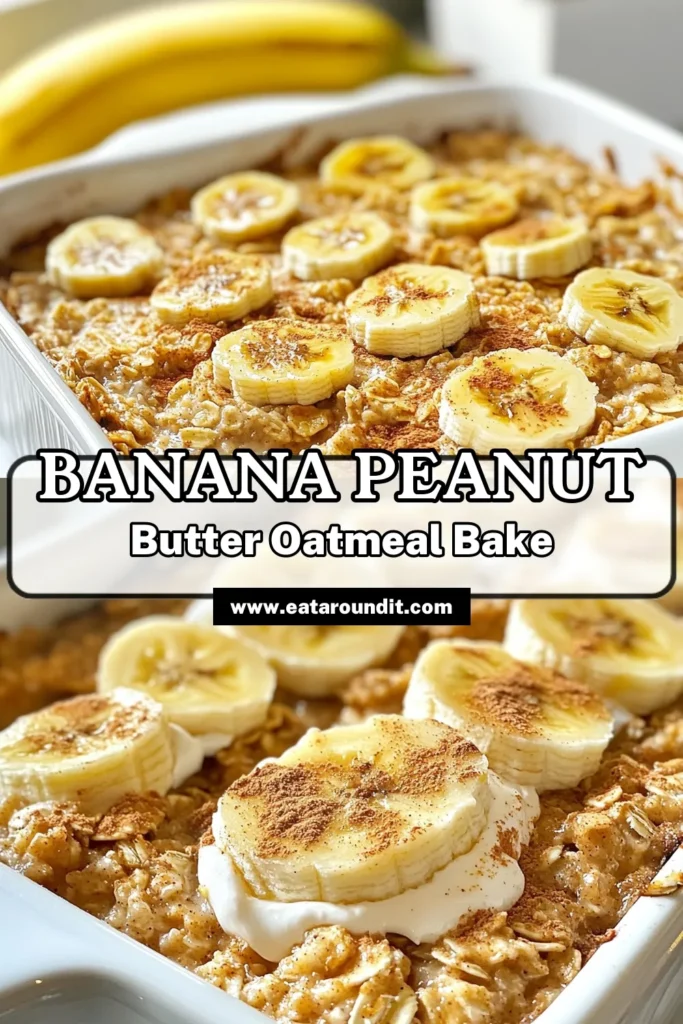 Start your mornings right with this delicious Peanut Butter Banana Baked Oatmeal! This easy baked oatmeal recipe combines wholesome ingredients like ripe bananas, creamy peanut butter, and rolled oats for a healthy breakfast idea that's gluten-free and satisfying. Perfect for meal prep or a quick morning treat, this oatmeal is packed with flavor and nutrition. Try this simple recipe today! #PeanutButterBananaOatmeal #BakedOatmealRecipe #HealthyBreakfastIdeas #EasyBananaRecipes