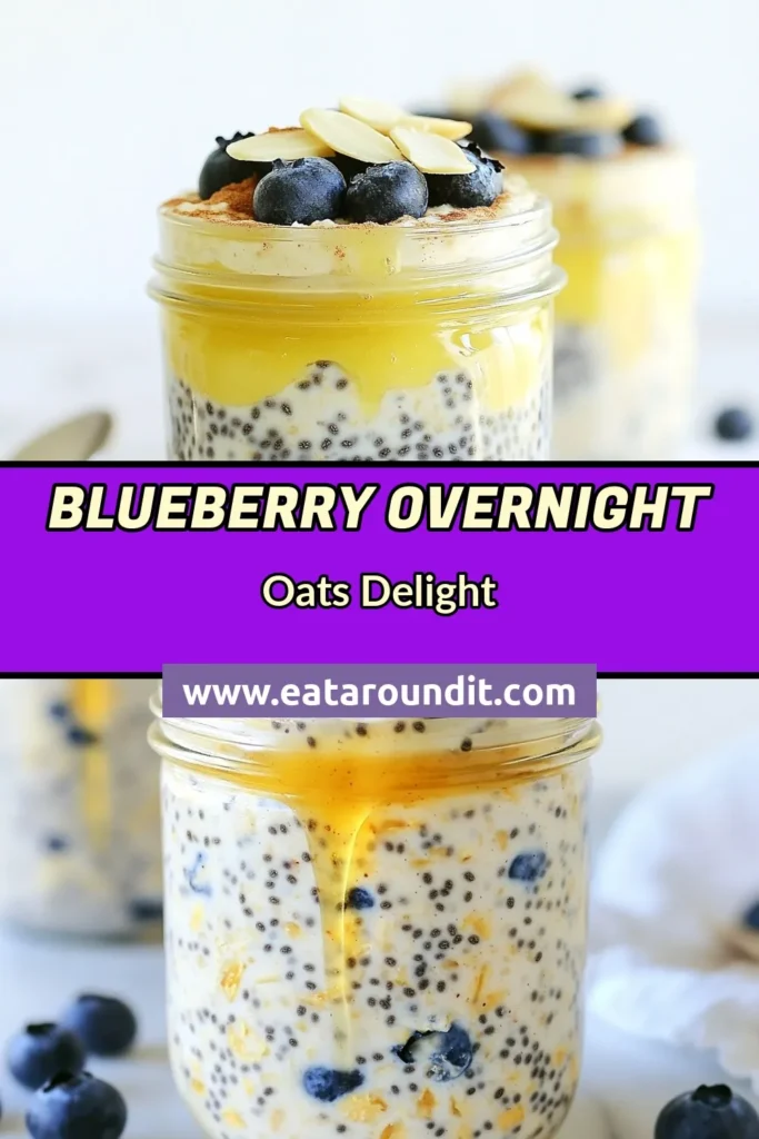 Start your mornings right with this delicious Blueberry Overnight Oats recipe! Packed with nutrients, this healthy breakfast recipe requires no cooking and is made with chia seeds and creamy almond milk oatmeal. Perfect for busy days, simply prepare it the night before and enjoy a nutritious meal on the go. Don't miss out on this easy, yummy breakfast idea! Save this easy recipe for later! #BlueberryOvernightOats #HealthyBreakfast #NoCookOatmeal #ChiaSeedOats