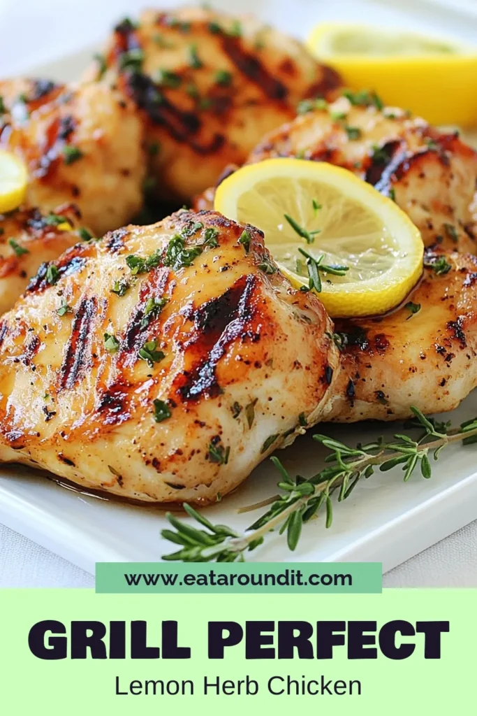 Try this delicious Lemon Herb Grilled Chicken for a healthy twist on your dinner! This easy grilled chicken recipe features a zesty grilled chicken marinade made with fresh lemon juice and herbs, perfect for summer cookouts. Experience tender, juicy chicken recipes with lemon that everyone will love. Don’t forget to save this recipe for your next meal! #LemonHerbGrilledChicken #HealthyChickenRecipes #EasyGrilledChicken #ChickenRecipesWithLemon
