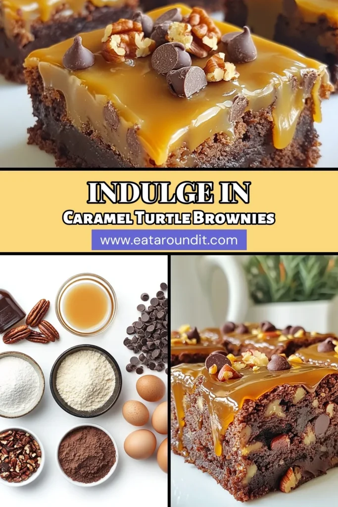 Indulge in these mouthwatering caramel turtle brownies, a decadent brownie recipe that combines rich chocolate and crunchy pecans. Perfect as an easy caramel dessert, these homemade turtle brownies will impress your guests and satisfy your sweet tooth. With simple ingredients and straightforward steps, you'll have a delicious treat ready in no time. Try this recipe today and elevate your dessert game! #CaramelTurtleBrownies #BrownieRecipe #EasyDessert #ChocolateLovers