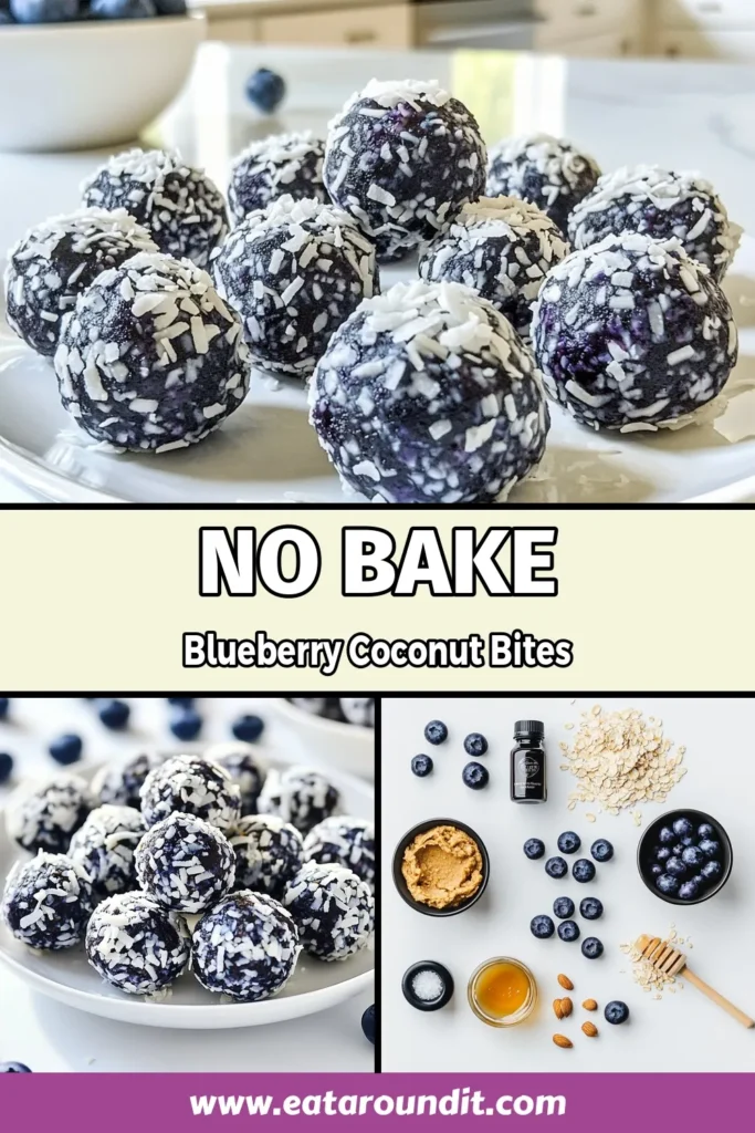Enjoy these delicious Blueberry Coconut Protein Bites - the perfect blend of blueberry protein bites and coconut protein snacks! These healthy protein balls are easy to make and require no baking, making them ideal almond butter energy bites for a quick snack. Packed with fresh blueberries, they're a tasty way to nourish your body. Try these no-bake blueberry snacks today and save your favorite recipe! #ProteinBites #HealthySnacks #BlueberryRecipes #CoconutSnacks