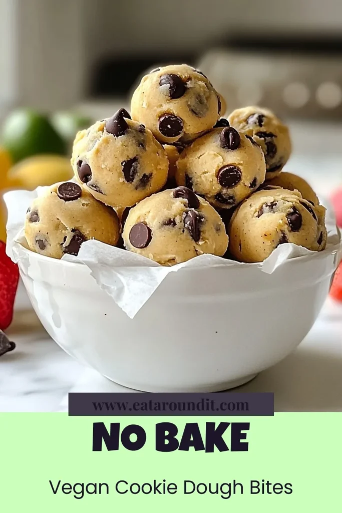 Indulge in these Vegan Chocolate Chip Cookie Dough Bites, the perfect no-bake vegan treats for your sweet cravings. Made with almond flour and rolled oats, they are a healthy snack idea that's easy to whip up in just 15 minutes! Enjoy this delicious vegan dessert recipe that’s packed with flavor and guilt-free goodness. Save this recipe for an irresistible treat you’ll want to make again! #VeganDesserts #HealthySnacks #NoBakeTreats #AlmondFlour