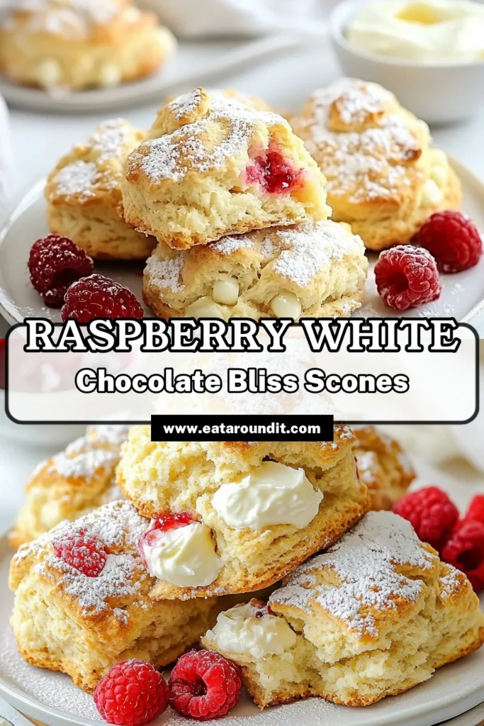 Indulge in the delightful flavors of Raspberry White Chocolate Scones with this easy scone recipe! Featuring fresh raspberries and creamy white chocolate chips, these fresh raspberry scones are perfect for breakfast or a sweet snack. Bake the ultimate white chocolate dessert in just 35 minutes that everyone will love. Add this recipe to your collection today! #RaspberryWhiteChocolateScones #EasySconeRecipe #BakingSconeWithRaspberries #WhiteChocolateDessert