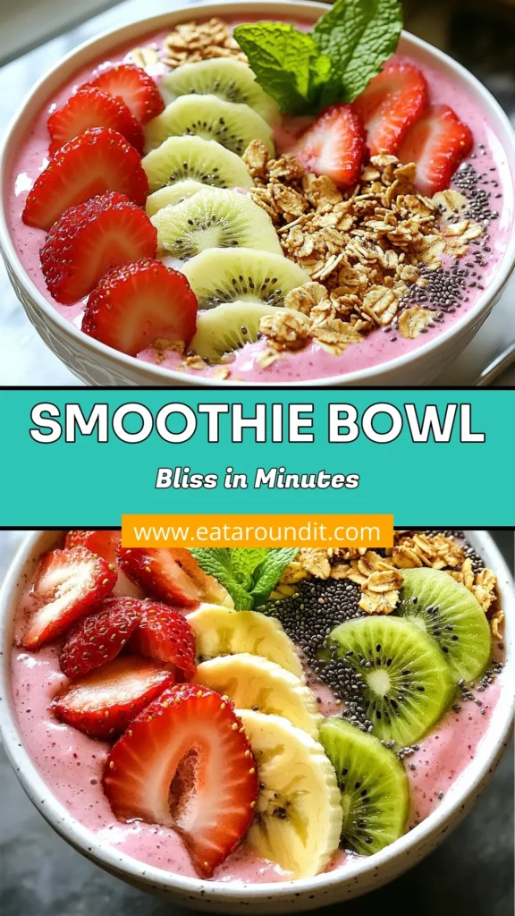 Dive into the deliciousness of our Strawberry Kiwi Smoothie Bowl, the perfect fusion of nutrition and flavor. This Healthy Smoothie Bowl Recipe features creamy Greek yogurt and fresh fruits for a revitalizing start to your day. Top it with your favorite fruit smoothie bowl toppings like granola and chia seeds. Make it a refreshing smoothie bowl that everyone will love. Try this recipe today for a burst of freshness! #SmoothieBowl #HealthyRecipes #FruitSmoothie #GreekYogurt