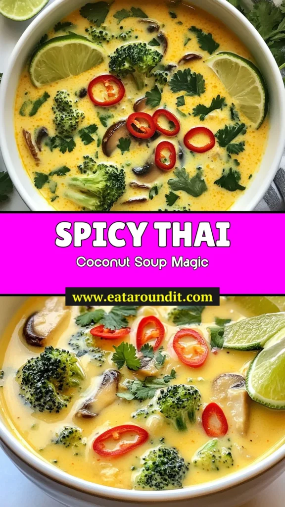 Discover the perfect bowl of comfort with this Spicy Thai Coconut Soup recipe! This easy Thai soup features a blend of coconut milk and fresh vegetables, creating a rich and flavorful Vegetarian Coconut Soup that’s simply irresistible. Ideal for a quick dinner, this Coconut Milk Soup Recipe is both delicious and satisfying. Try it today and enjoy a taste of Thailand! Save this recipe for later! #SpicyThaiCoconutSoup #ThaiCoconutSoupRecipe #EasyThaiSoup #VegetarianCoconutSoup